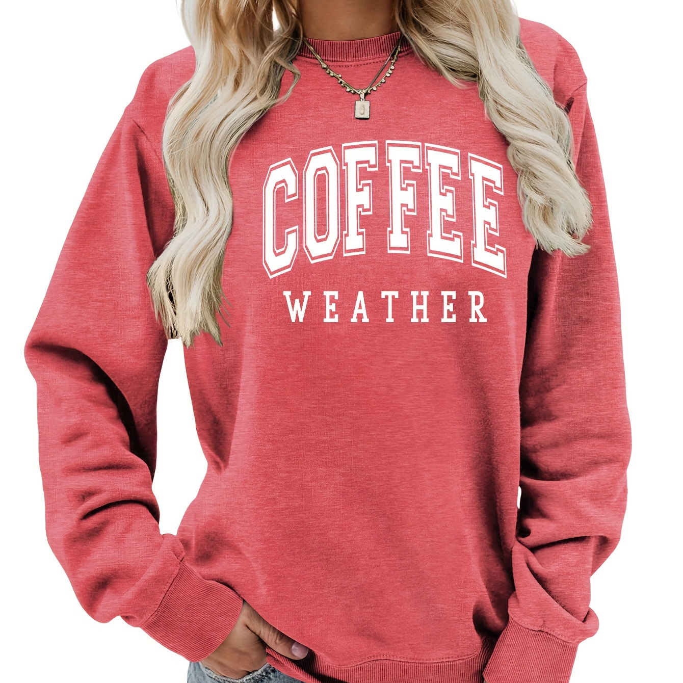 

Coffee Letter Print Loose Sweatshirt, Casual Long Sleeve Crew Neck Sweatshirt, Women's Clothing