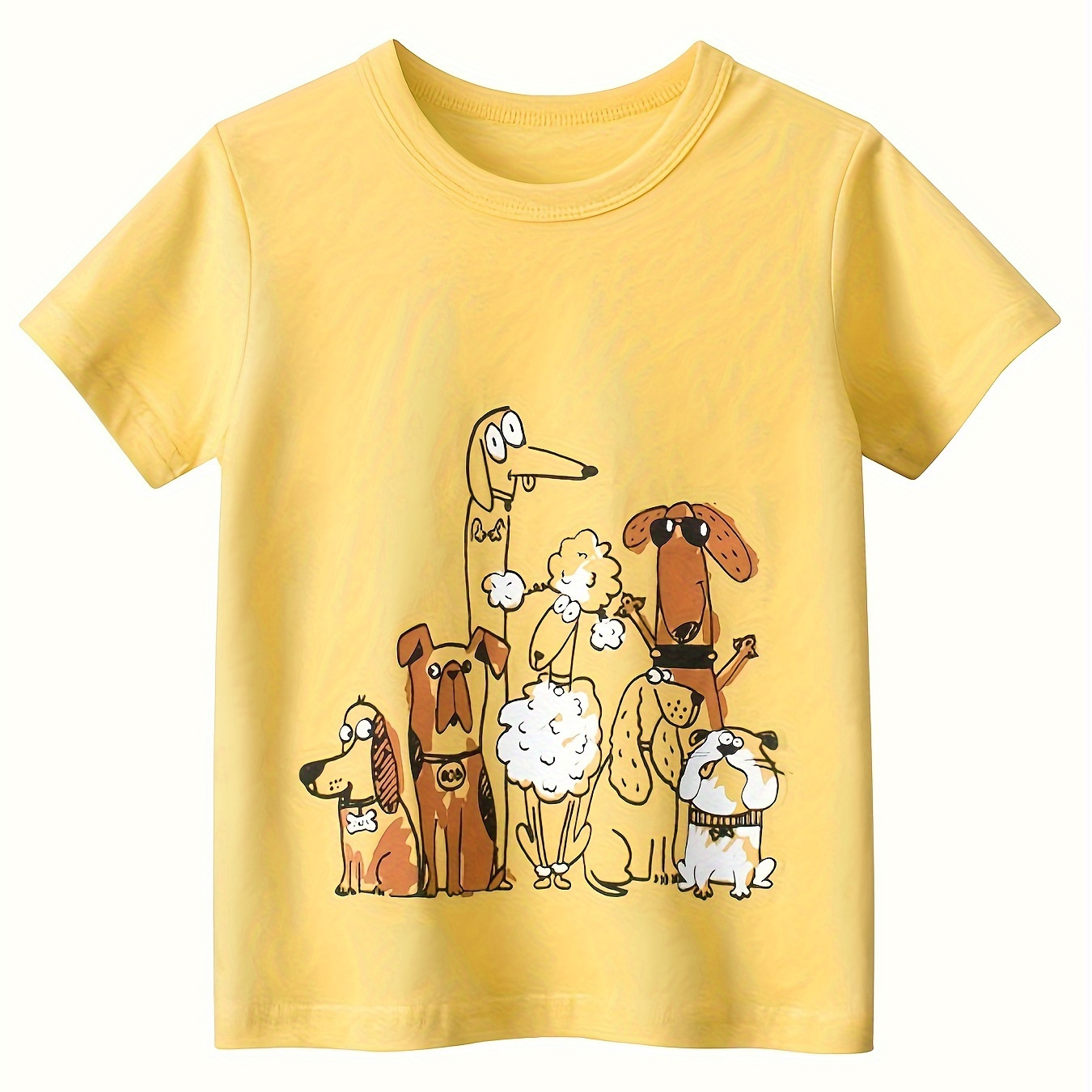 

Dessin Animé Mignon Chiens Col Rond Coton T-shirt T-shirts Hauts Décontracté Doux Confortable, Garçons Et Filles Vêtements D'été