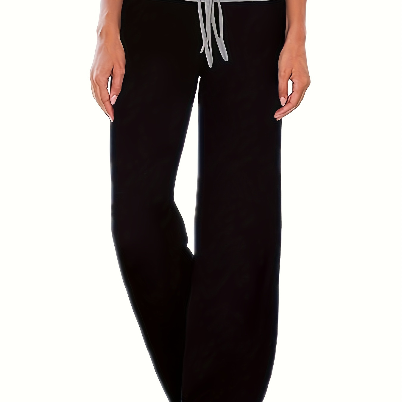 

Color Block Wide Leg Pants, Casual Drawstring High Waist Pants, Women's Clothing