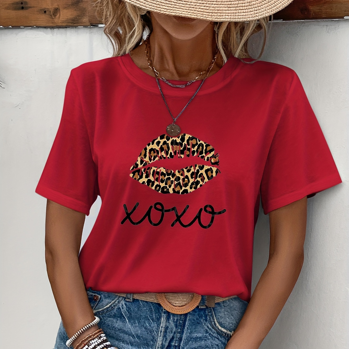 lips letter print crew neck t shirt casual short sleeve t Temu