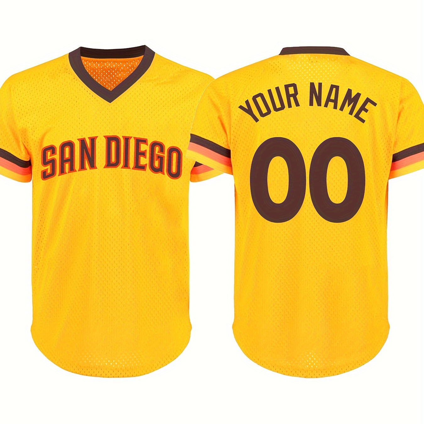 

Customized Name And Number Embroidery, Men's V-neck Baseball Jersey, Daily Outdoor Leisure Sports Shirt