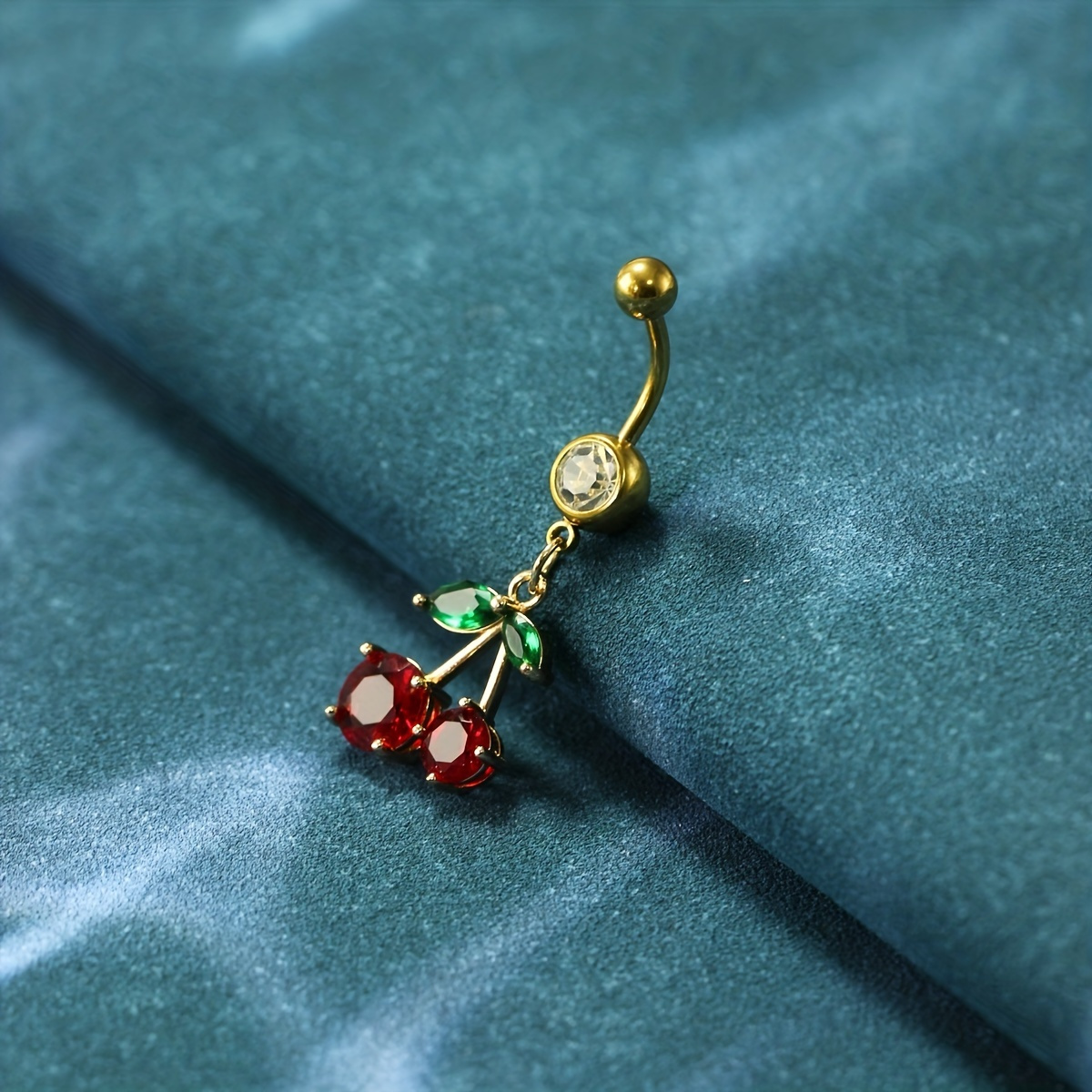 Cherry Rhinestone Clip on Belly Button Ring