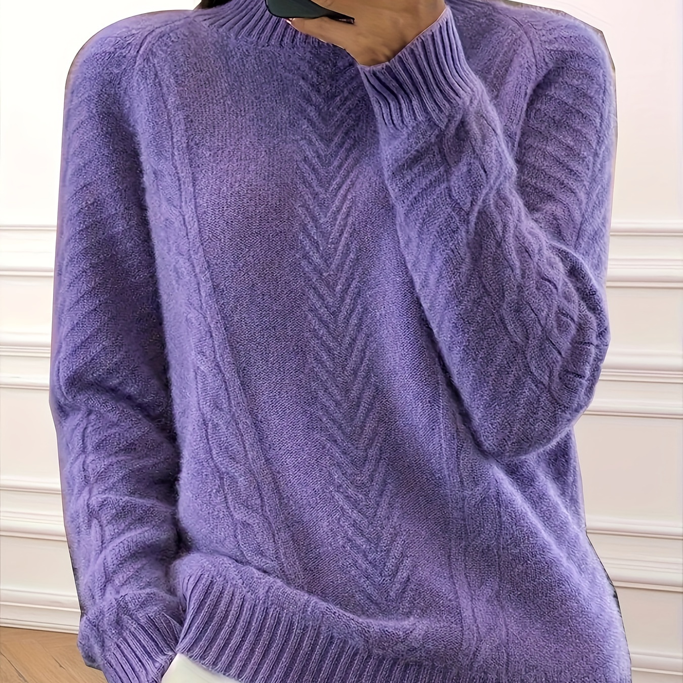 

Pull en tricot uni grande taille, pull décontracté à col montant à manches longues pour et l'hiver, vêtements grande taille pour femmes