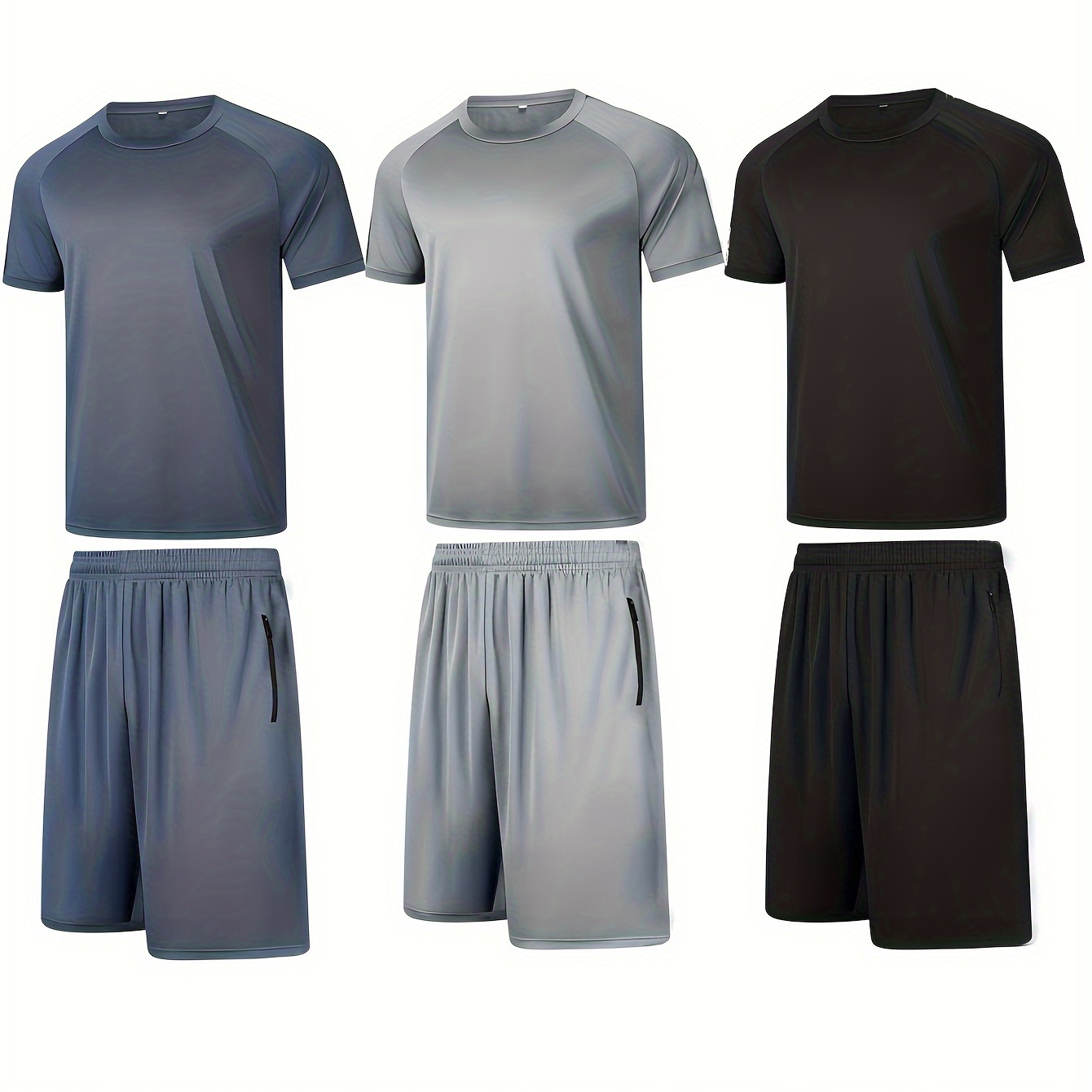 

3 Sets Trendy Outfits For Men, Casual Crew Neck Short Sleeve T-shirt And Shorts Set For Summer, Men's Clothing Vacation Workout