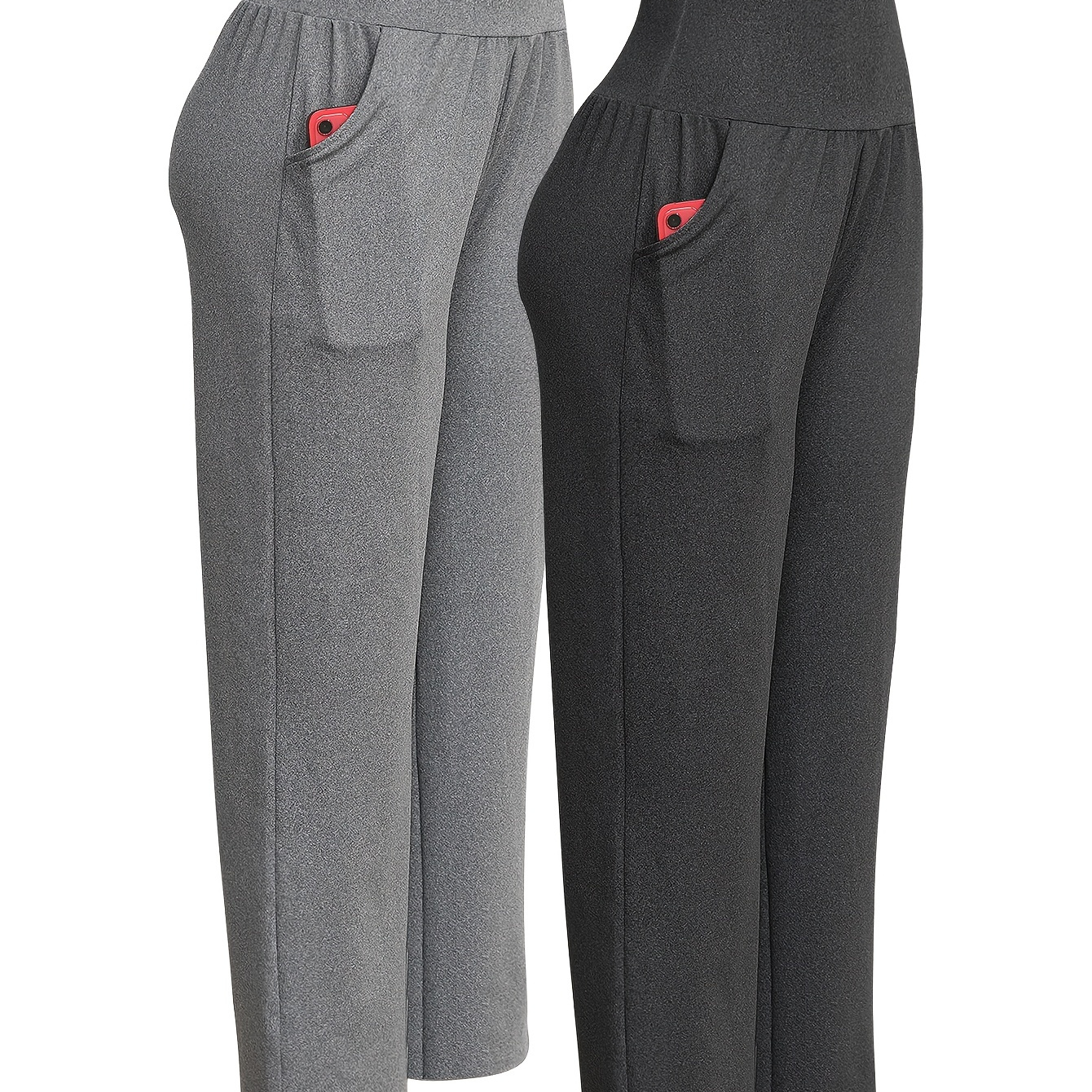 

Women's 2-pack Polyester Wide Leg Pants With Pockets - Casual High Stretch Knit Fabric Solid Color Yoga Training Outdoor Pants For All