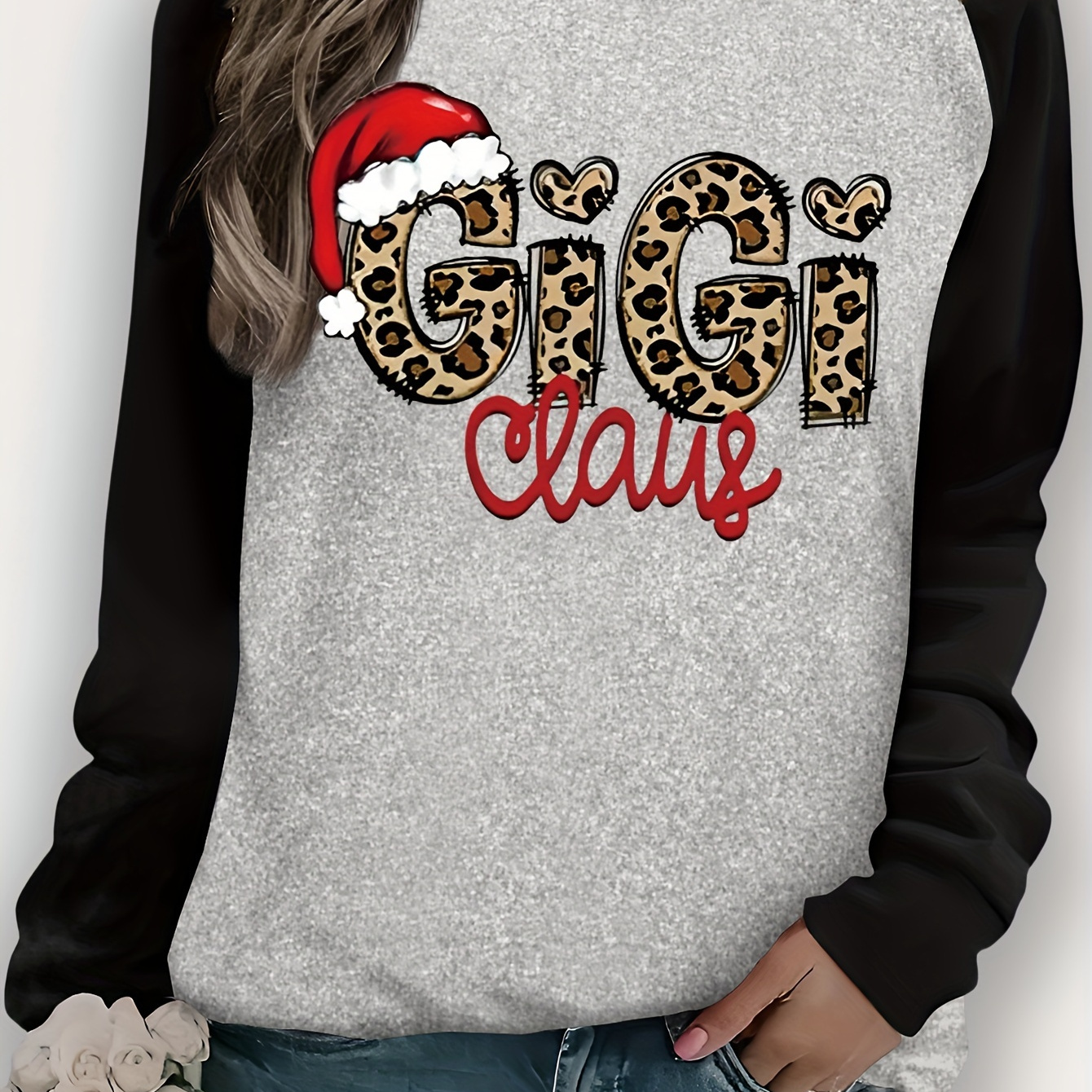 

1pc Women's Christmas Graphic Tee - Long Sleeve Top " " Applique, Polyester , Raglan Sleeves, Regular Fit -