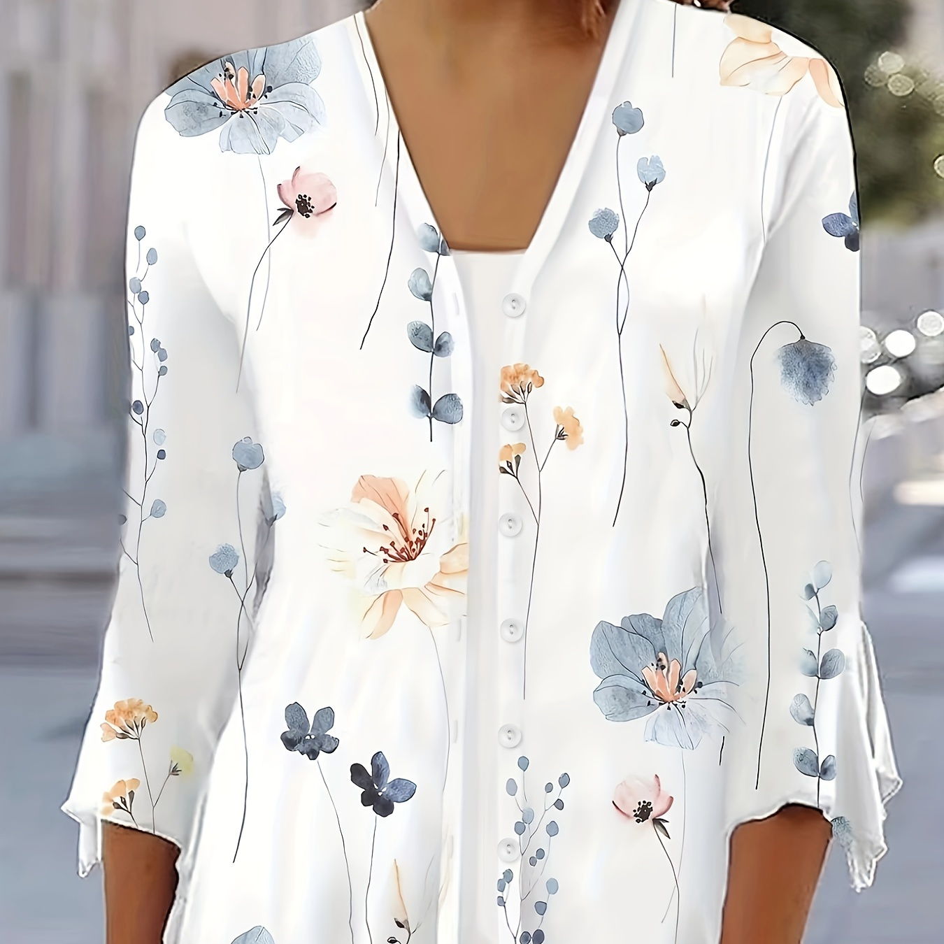 

Floral Print Button Front Cardigan, Casual 3/4 Sleeve Cardigan For Spring & Summer, Women's Clothing