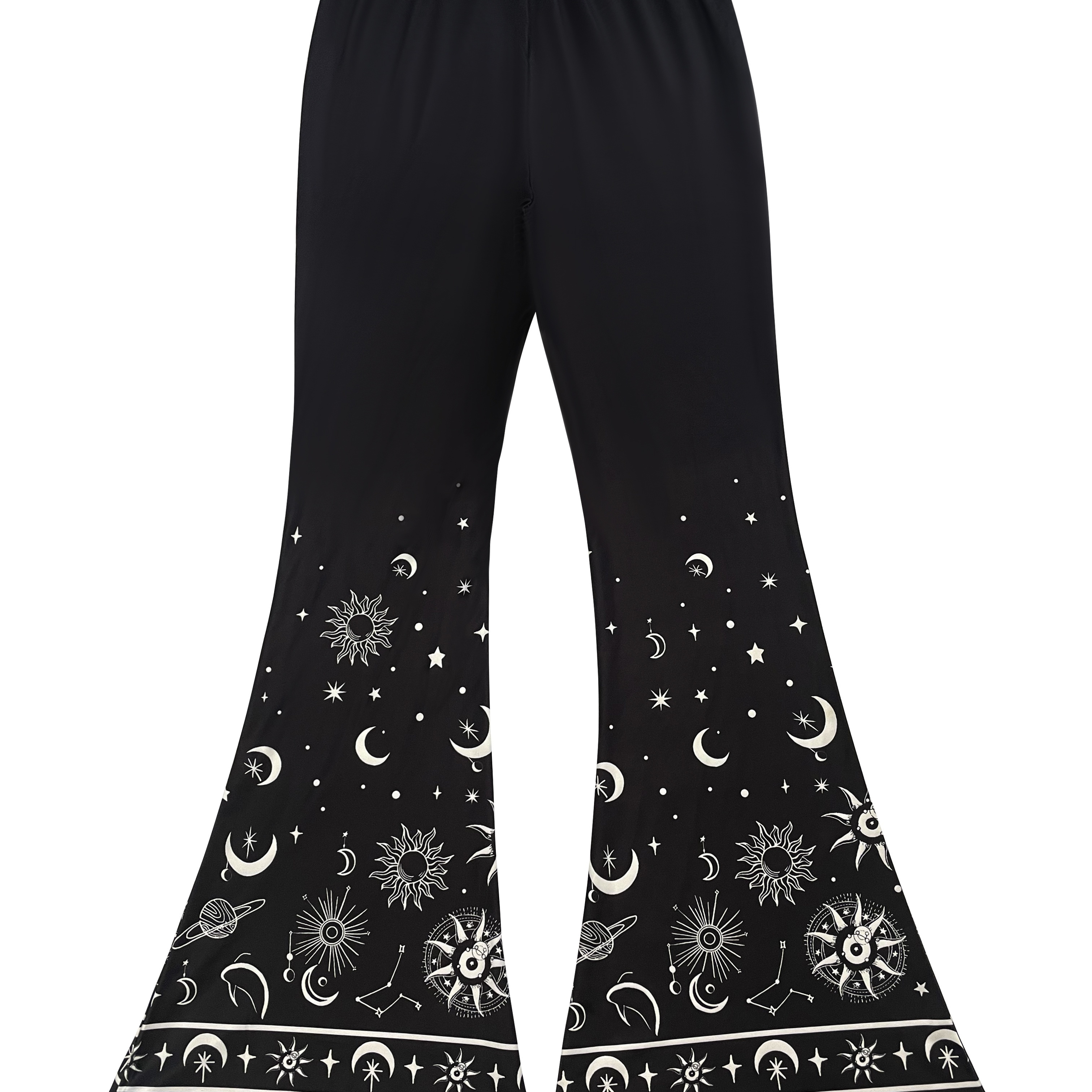 

Sun & Moon Print Flared Leg Pants, Casual High Waist Long Length Pants, Women's Clothing