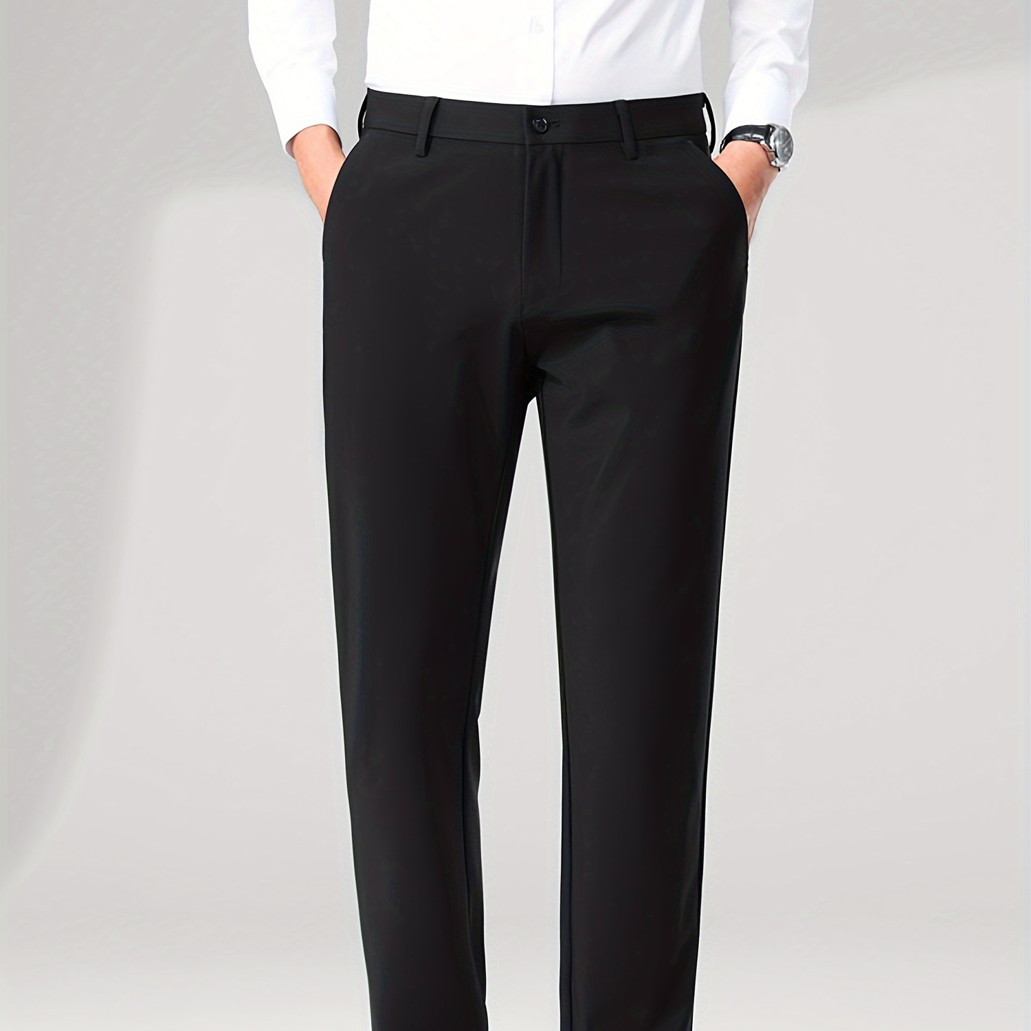 

Men's High Stretch Polyamide Elastane Suit Pants, Solid Color Skinny Fit All-season Work Trousers With Pockets, Woven High Elasticity Business Casual Slacks Sp-810