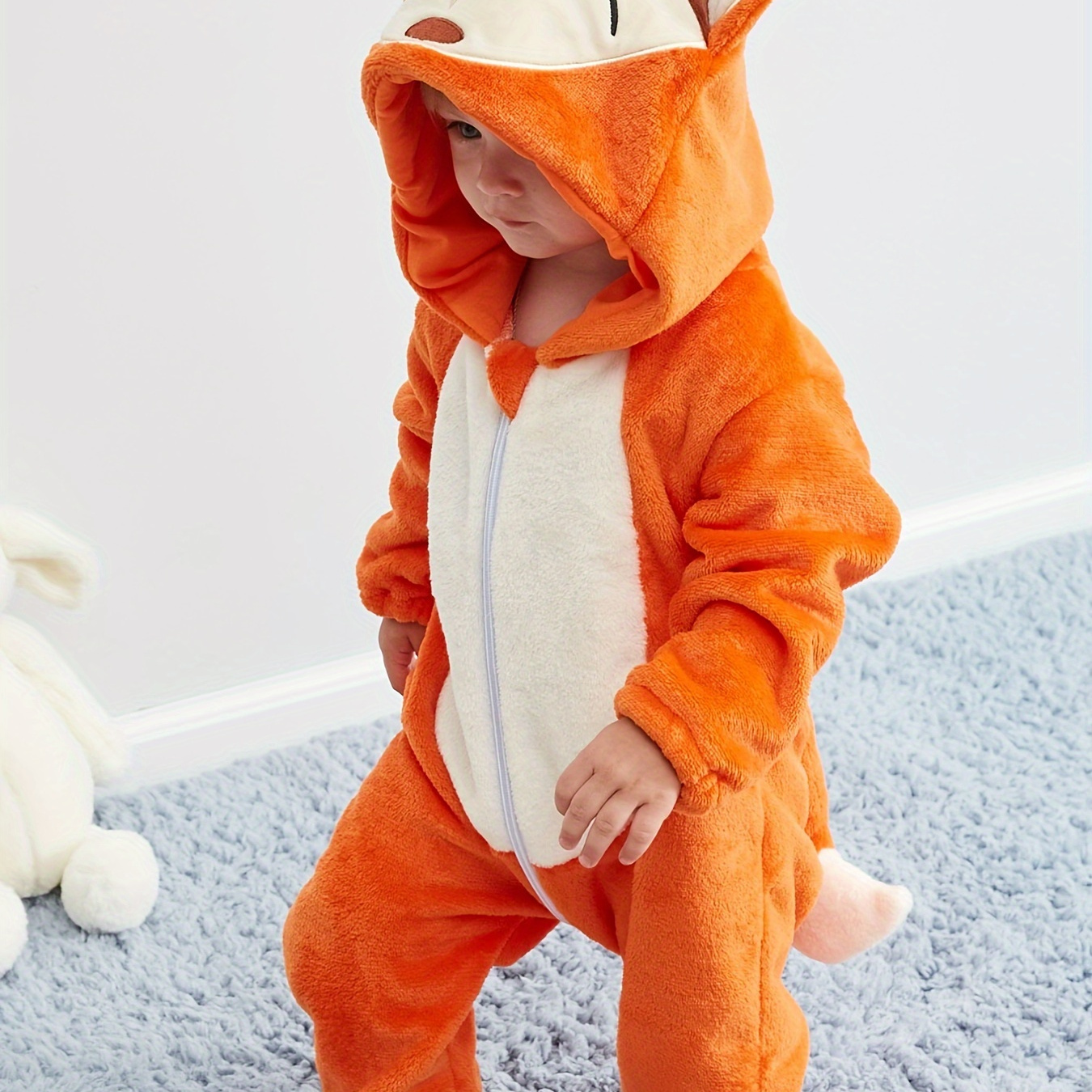 

Unisex Baby Boy Girls Toddler Cartoon Fox Romper Flannel Hoodie Jumpsuit Animal Clothes