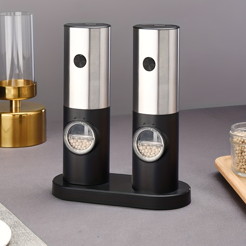 Electric Salt and Pepper Grinder Set,Gravity Automatic Mill with Stand and  Small Brush(2PCS),Battery Operated - AliExpress