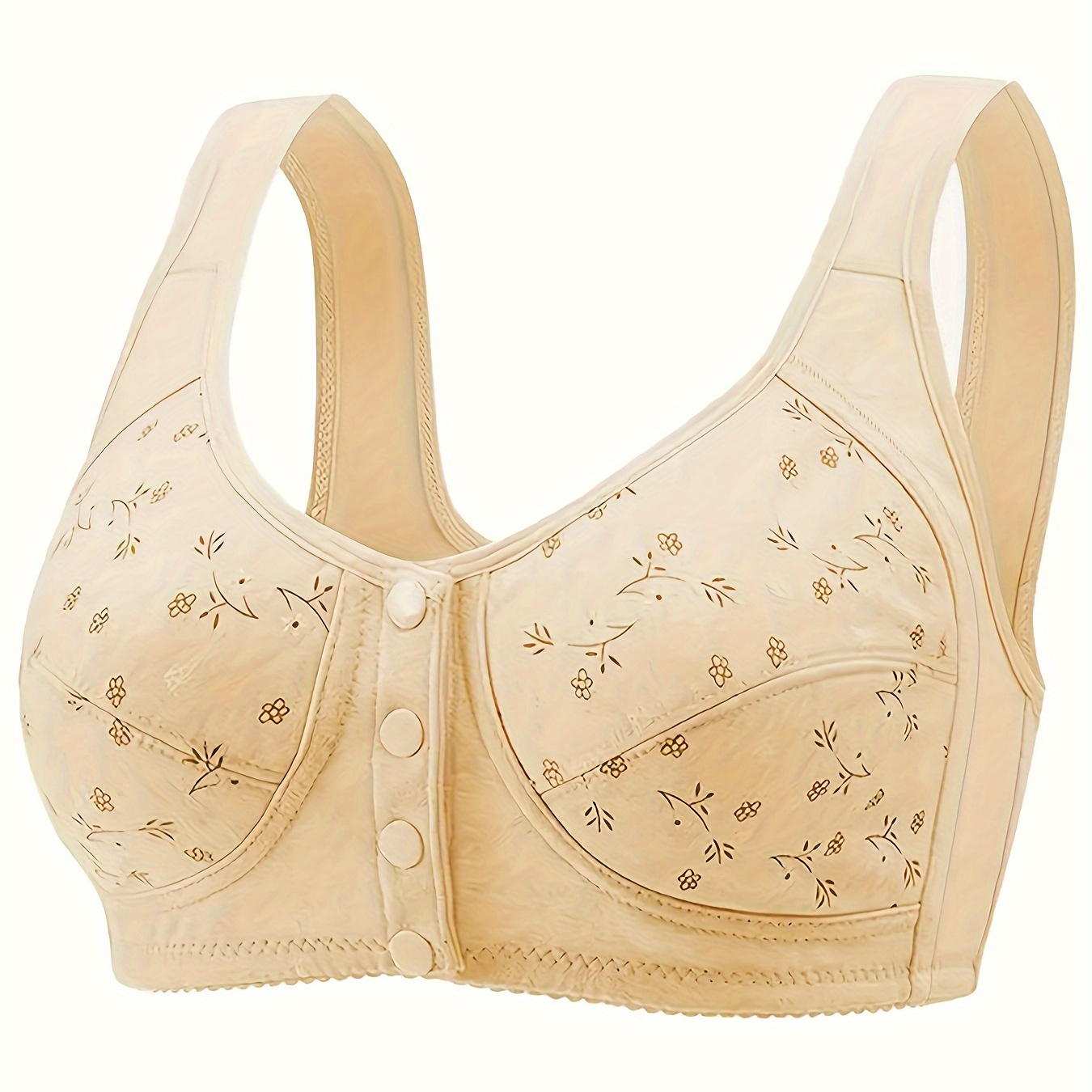 Floral Print Button Front Seamless Bra Comfy Breathable Bra - Temu Canada