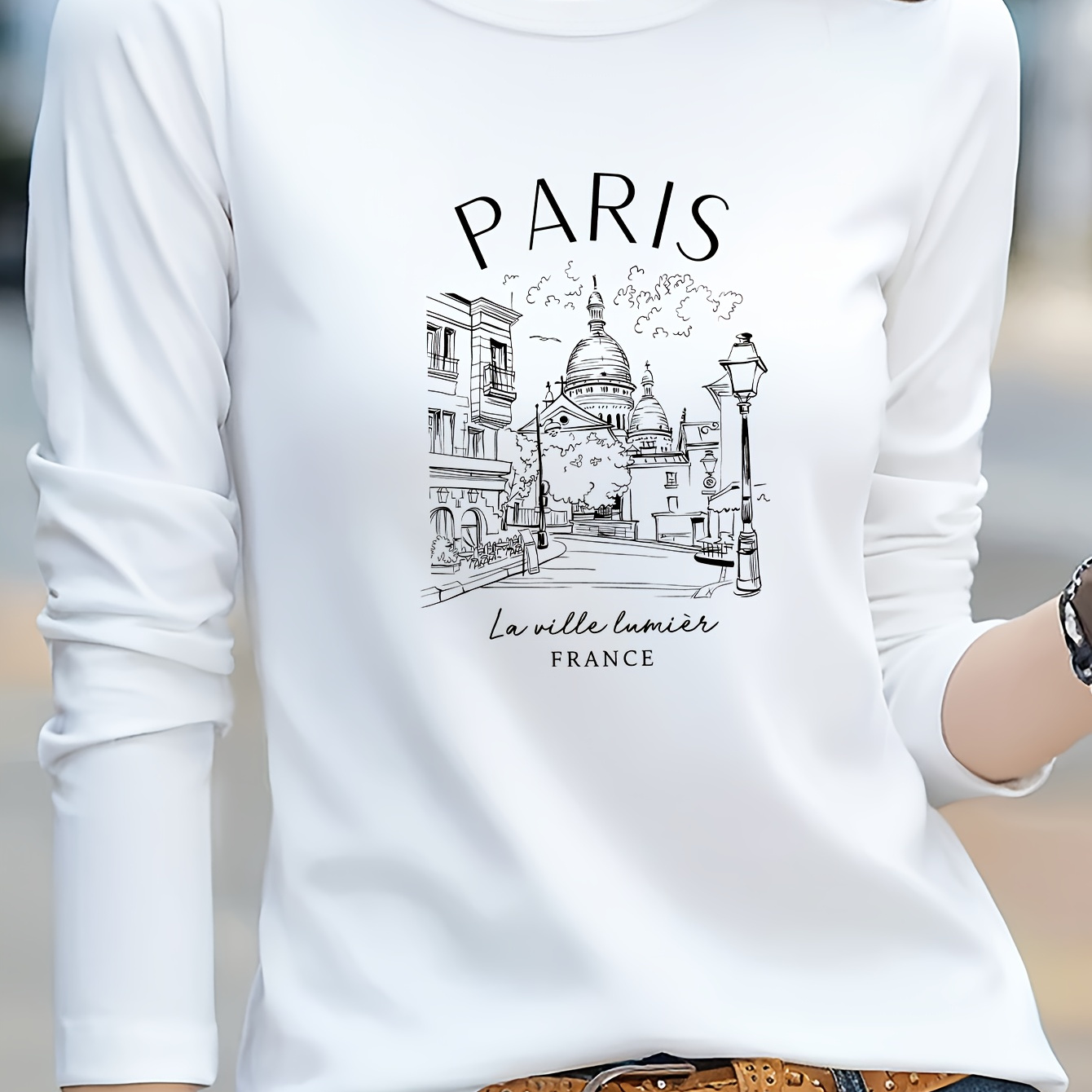 

Streetwear Long Sleeve T- - , Polyester , - For Fall &