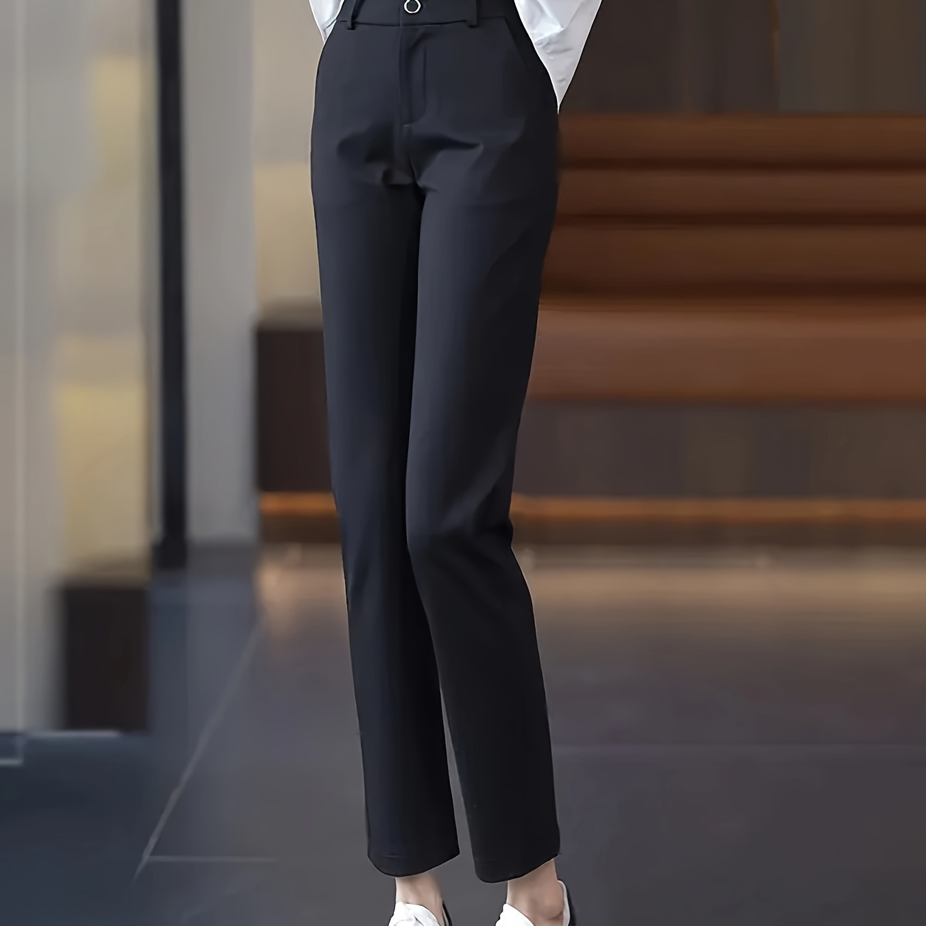 

Button Front Straight Leg Pants, Casual Slant Pocket Pants For Spring & Summer, Women's Clothing