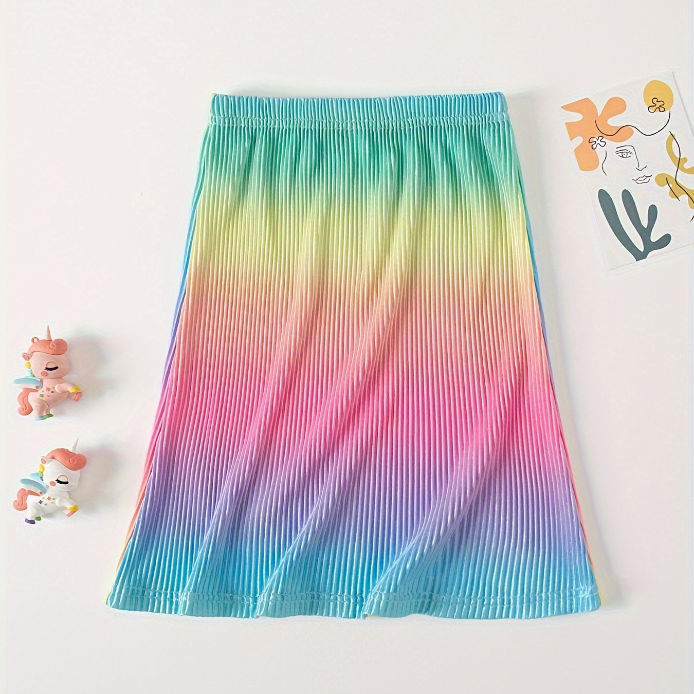 

Girls Gradient Color Midi Skirt, Knee-length Elastic Waist Casual Skirt For Summer Aged 4-14