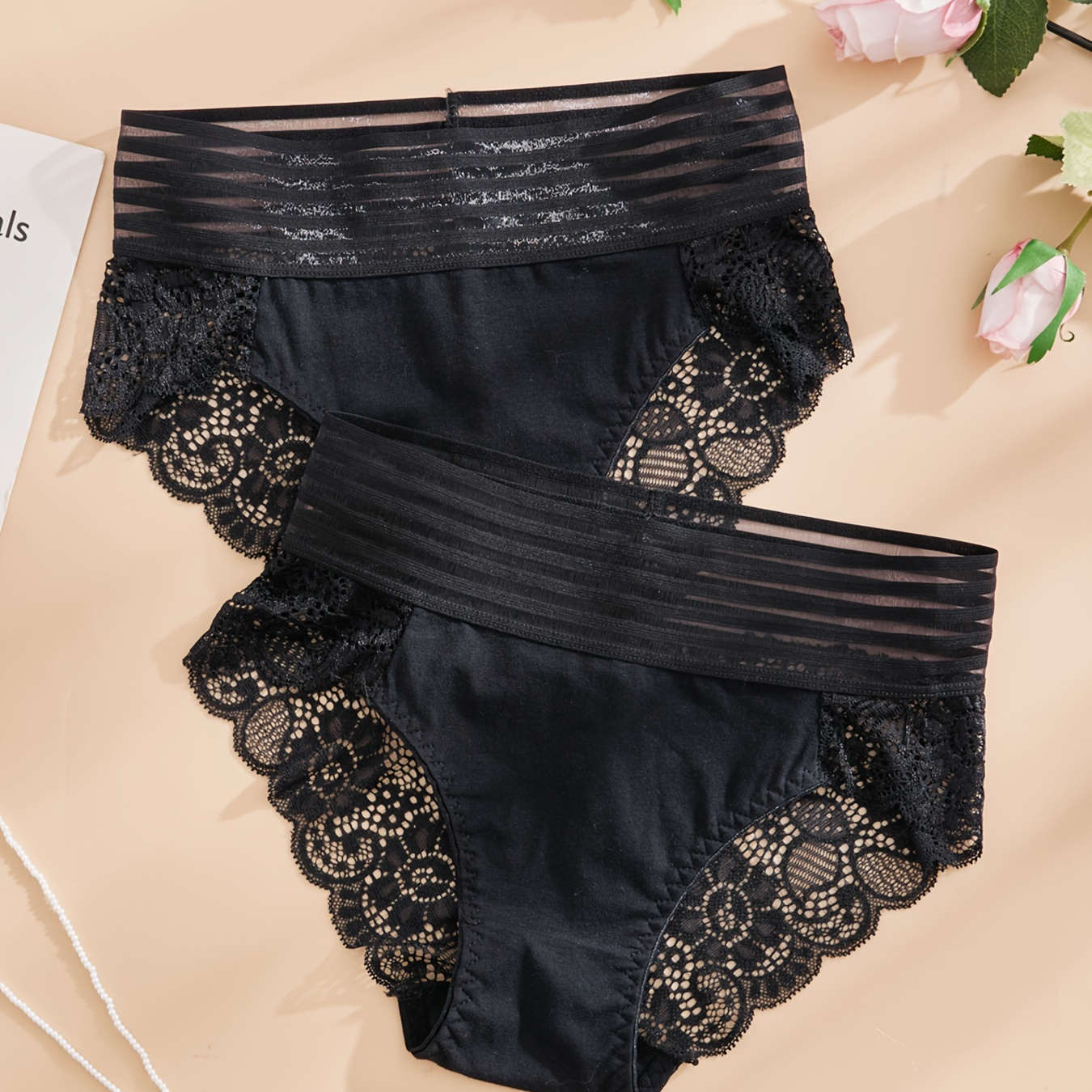 

Two-pack Women's Underwear, Sexy High-waisted Lace Patchwork Women's Underwear, Comfortable And Breathable Black Fashionable Trendy Women's Underwear