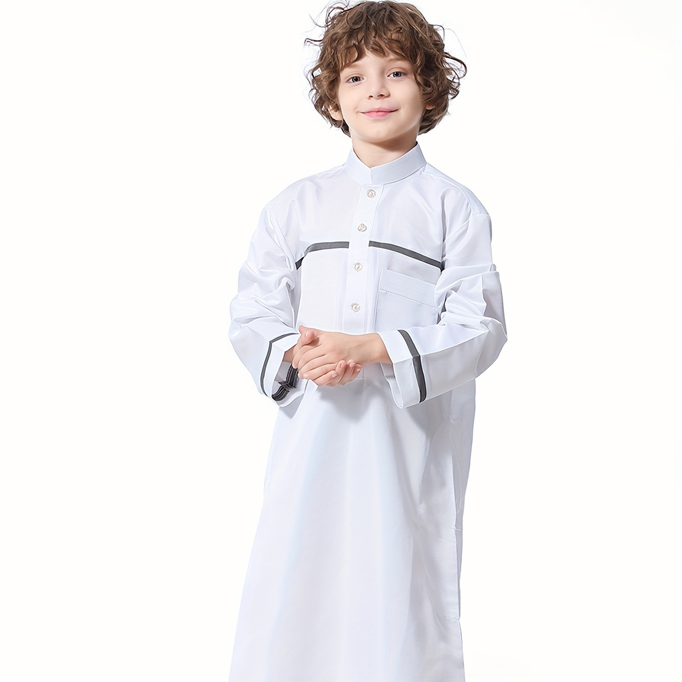 

Boys Long Sleeve Half Button Arab Dubai Robe, Casual Ethnic Style Boys Long Sleeve Thobe