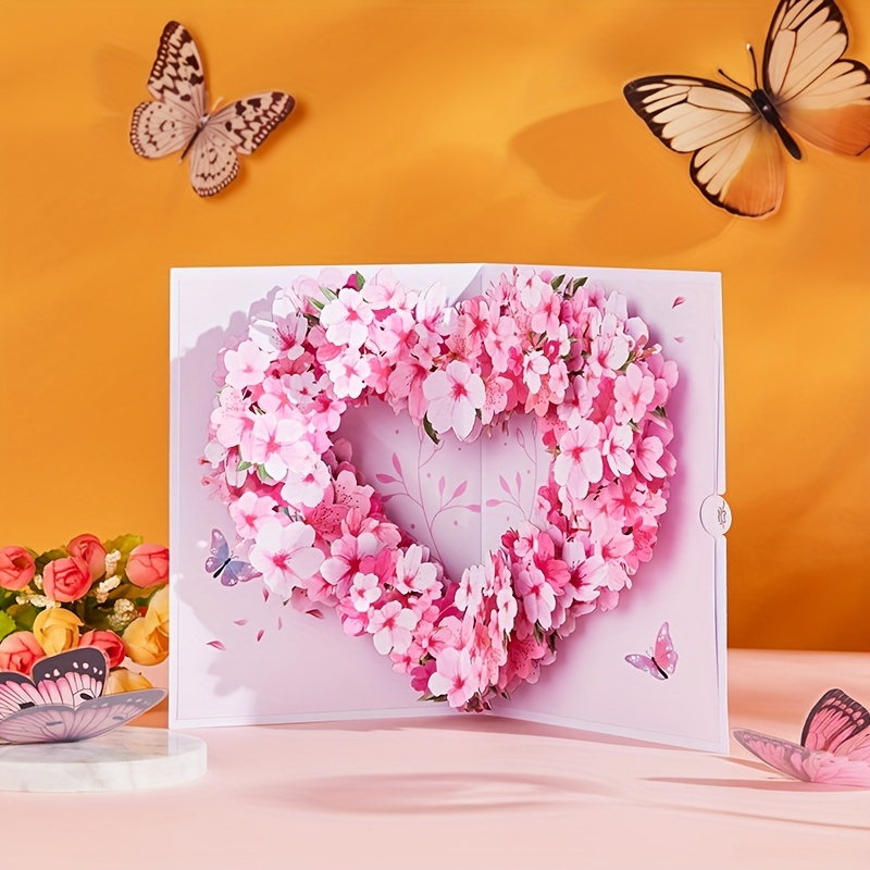 

1pc Heart Shape Cherry Blossom Pop-up Card, 3d Greeting Card For Thanksgiving, Mother's Day, Birthday, Valentine's Day, Wedding, Anniversary, Christmas, 18*13cm (7*5 Inch) Includes Envelope