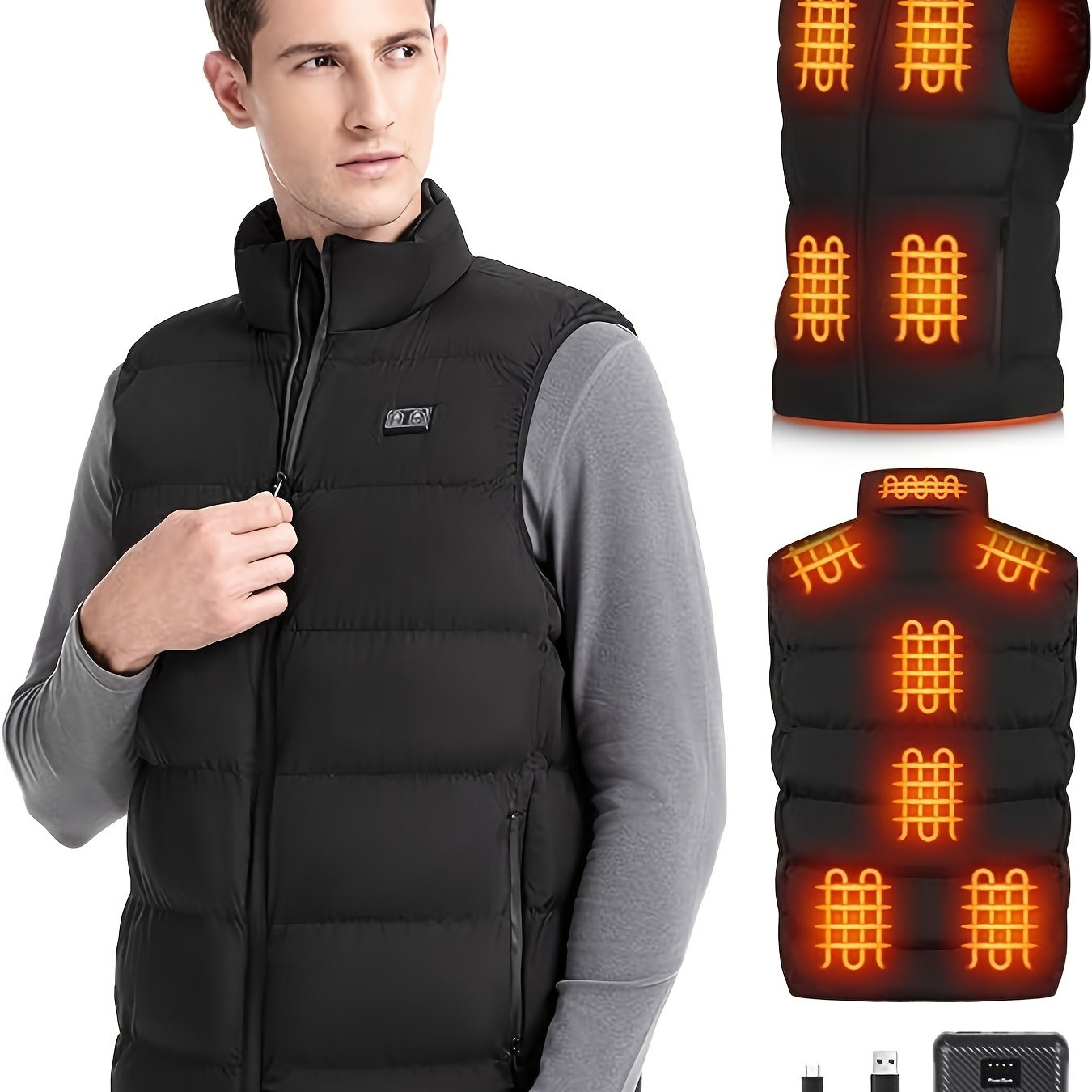 

Men's Slim-fit Vest With 16000mah Power Bank - Usb Rechargeable, 3 Temperature Settings, Ideal For Outdoor & Camping