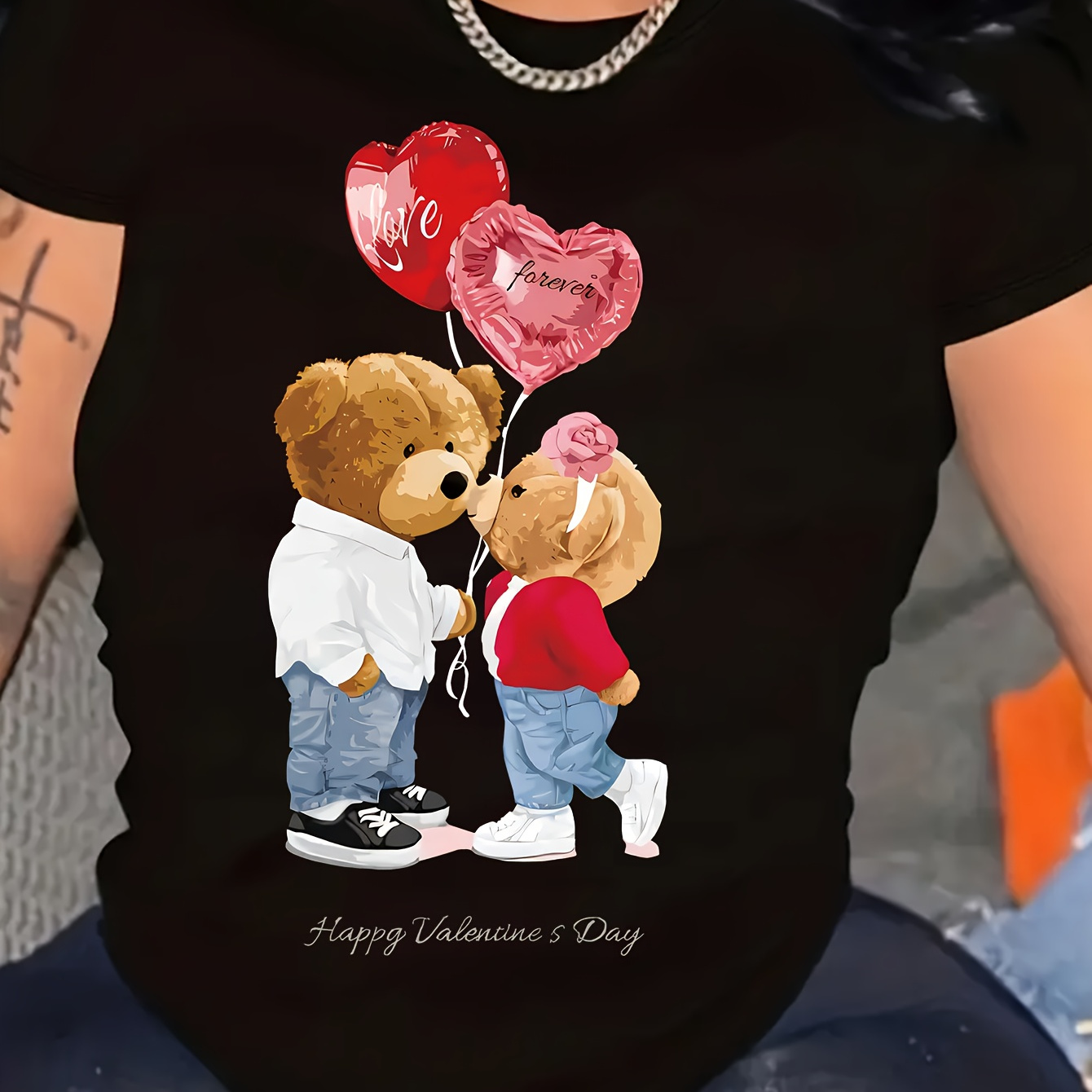 

Cute Bear Print T-shirt, Short Sleeve Crew Neck Casual Top For Summer & Spring, Women's Clothing