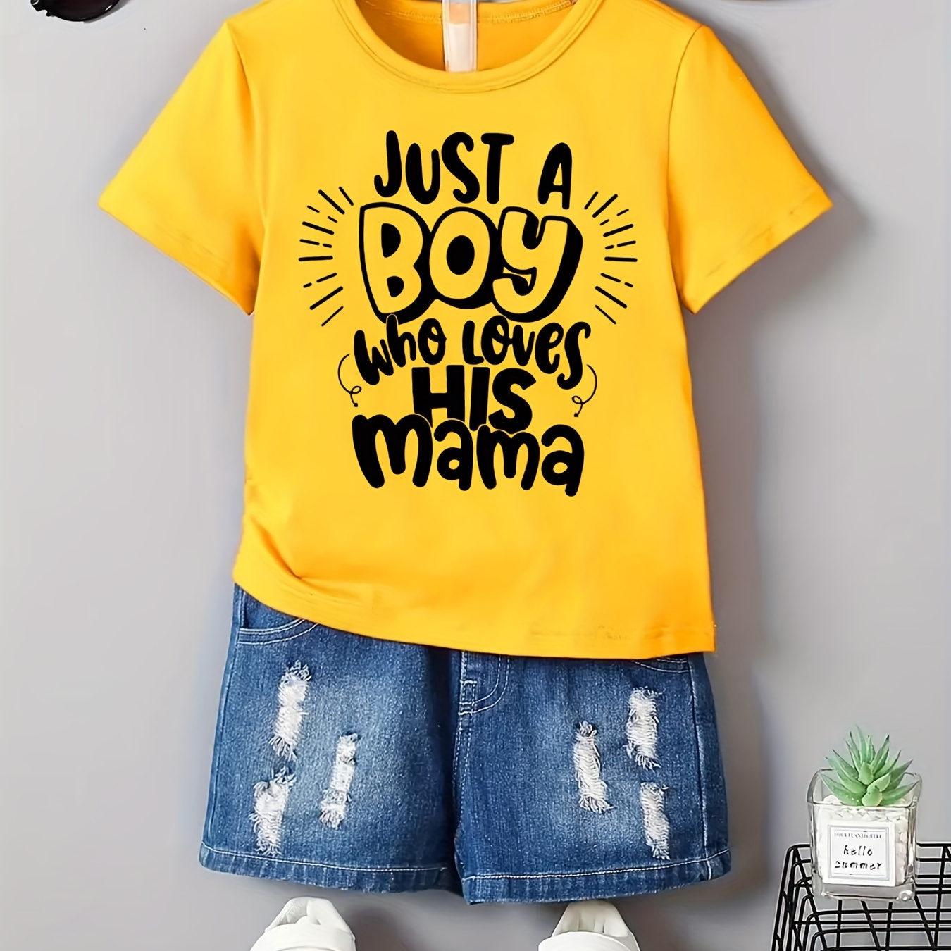 

Boy's Summer Casual Short Sleeve T-shirt - 'just A Boy Who Loves His Mama' Print Cool Comfy Versatile Tee Gift