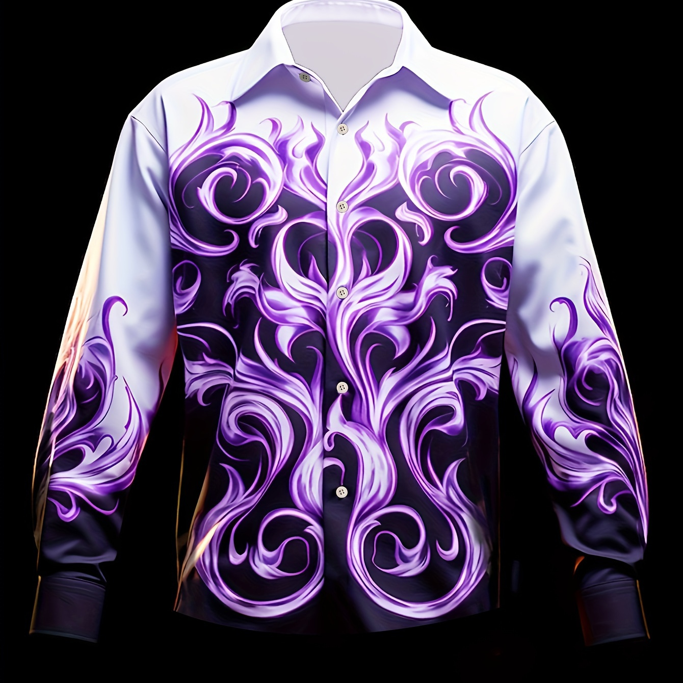 

Men's 3d Digital Floral Pattern Print Lapel Shirt With Long Sleeve And Button Down Placket, Stylish And Classic Tops For Men, Suitable For Outdoors Wear