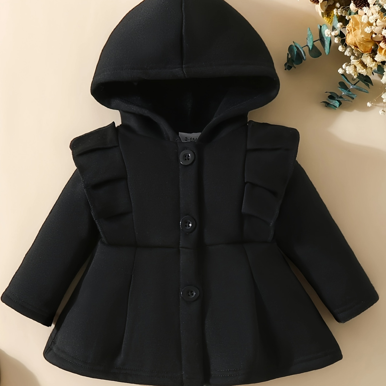 

Baby Girl Lace Long Sleeve Fleece Hooded Single Breasted Jacket