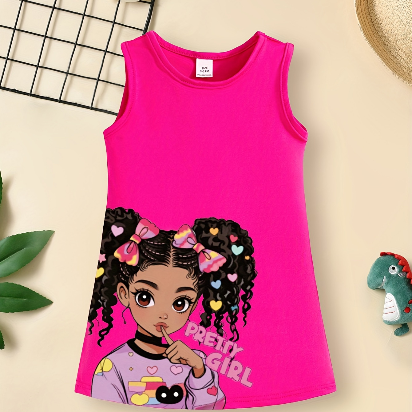 

Baby's Cartoon Pretty Girl Print Casual Sleeveless Dress, Infant & Toddler Girl's Clothing For Summer/spring, As Gift