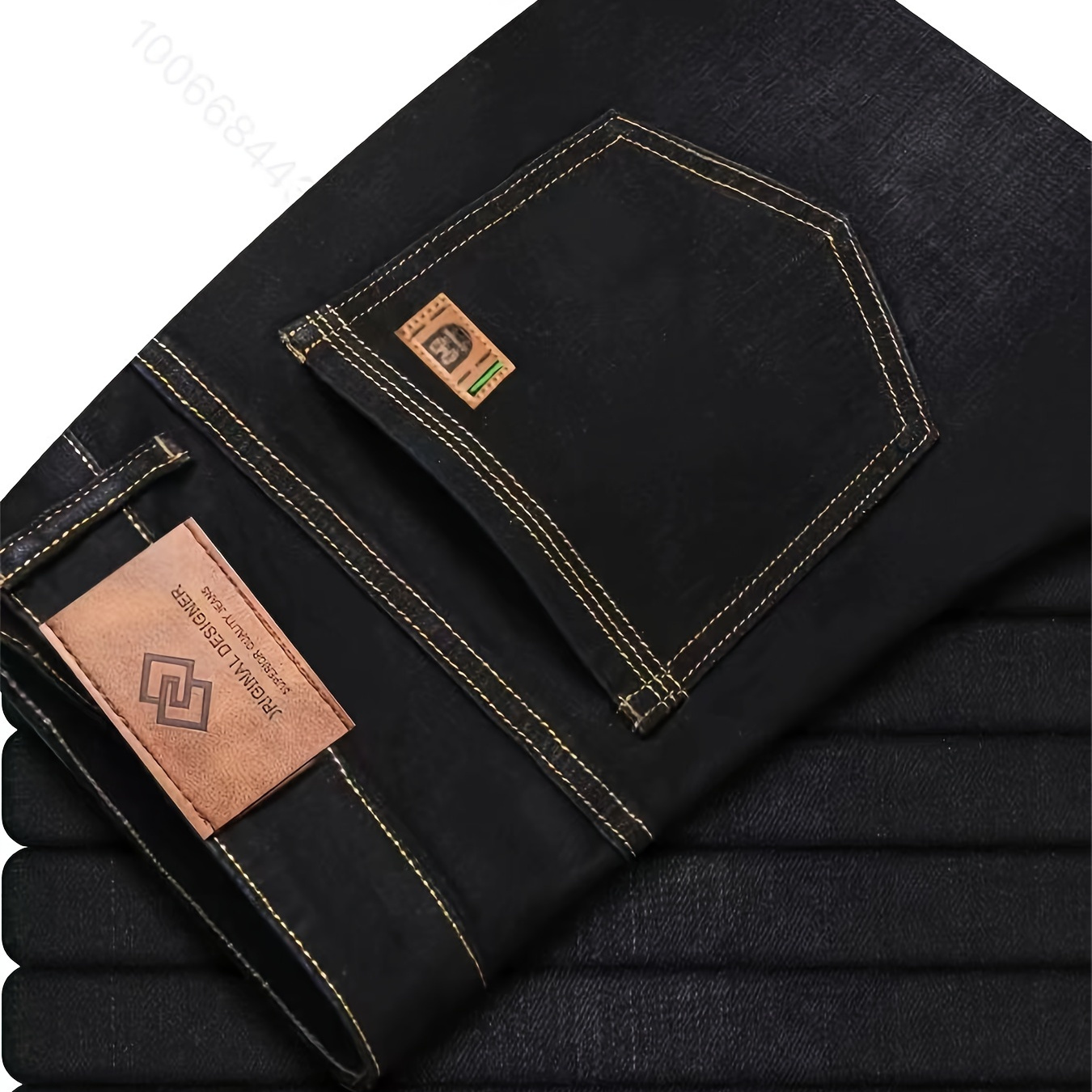 

Men's Solid Washed Denim Trousers With Pockets, Causal Cotton Blend Jeans For Outdoor Activities