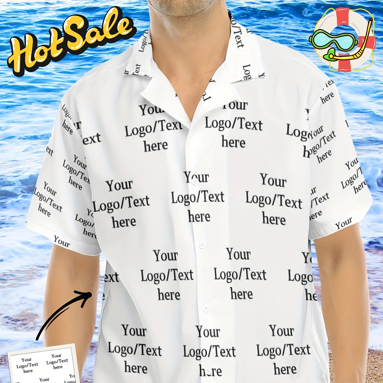 

Plus Size Personalized Custom Shirt For Men, Creative Head Picture & "your Logo/text Here" Graphic Print Short Sleeve Shirt For Males, Hawaiian Style Shirt