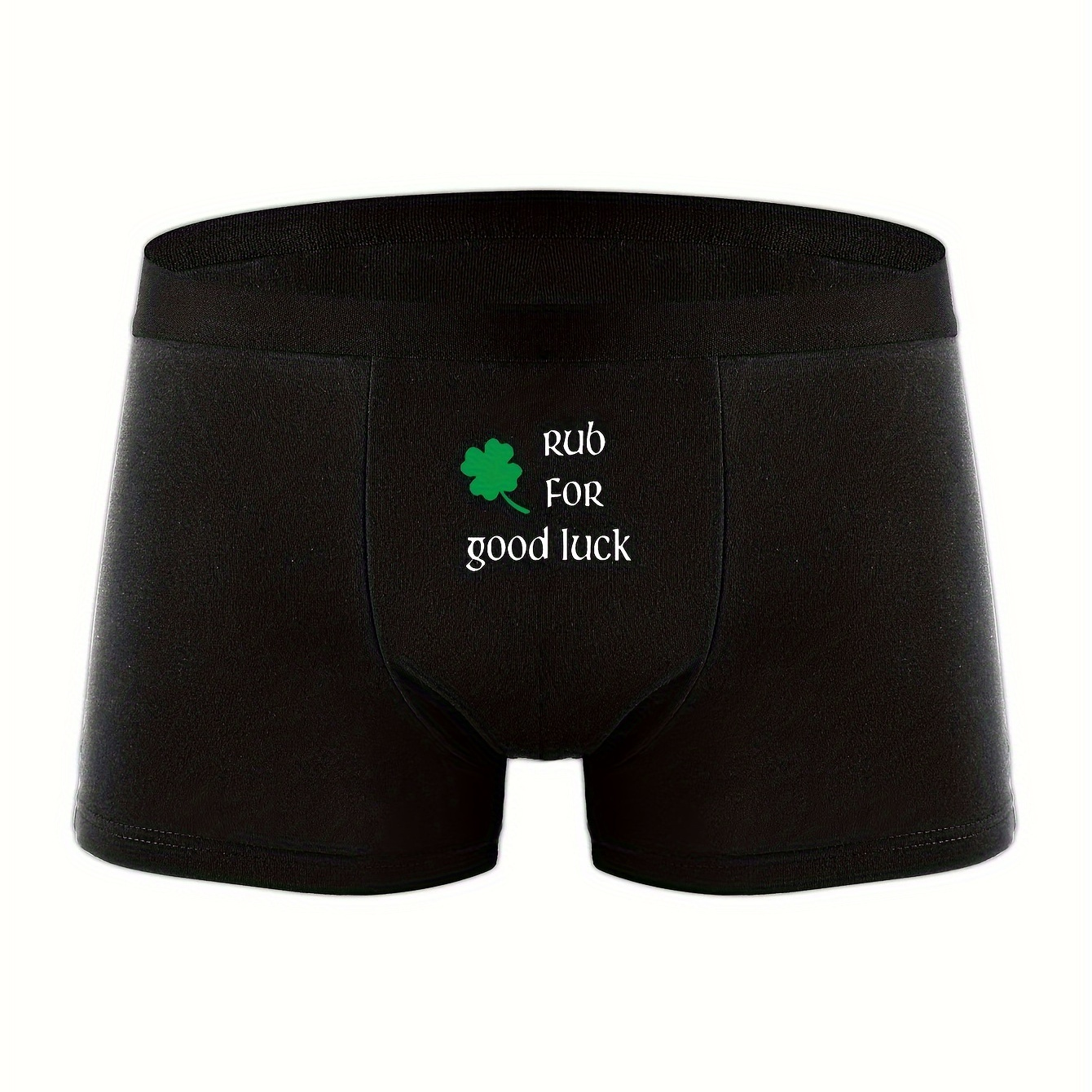 

Rub For Good Luck Letter Print Men's Boxer Briefs, Breathable Comfy Stretchy Boxer Trunks, Sports Shorts, Men's Casual Underwear