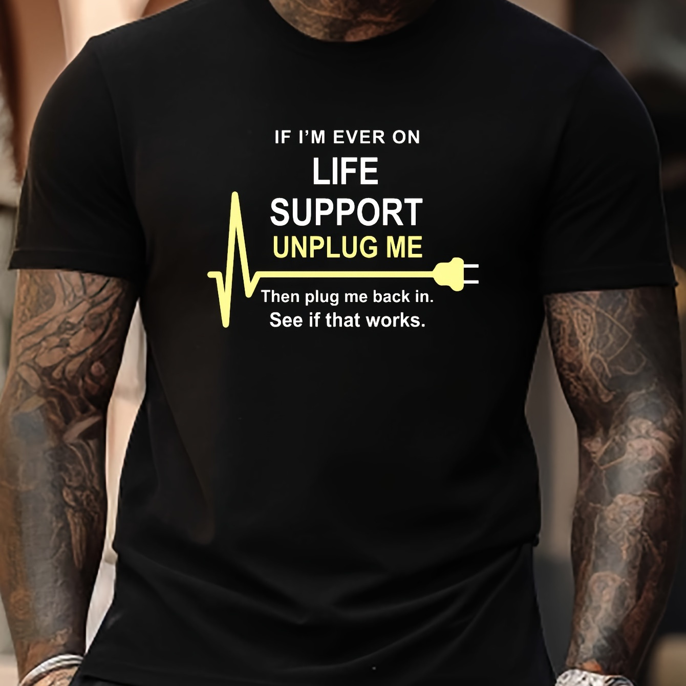 

Life Support Print, Men's Graphic Design Crew Neck Active T-shirt, Casual Comfy Tees Tshirts For Summer, Men's Clothing Tops For Daily Gym Workout Running