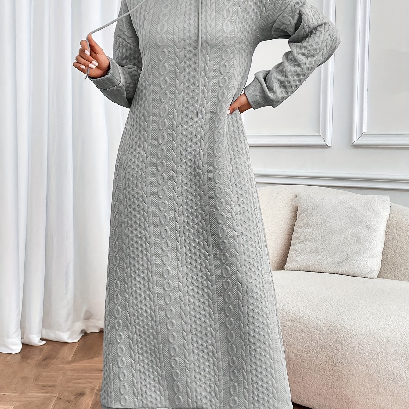 

Robe à Capuche à Manches Longues pour Femmes, Couleur Unie, Tenue Sportive Décontractée, Design à Cordon, Coupe Confortable