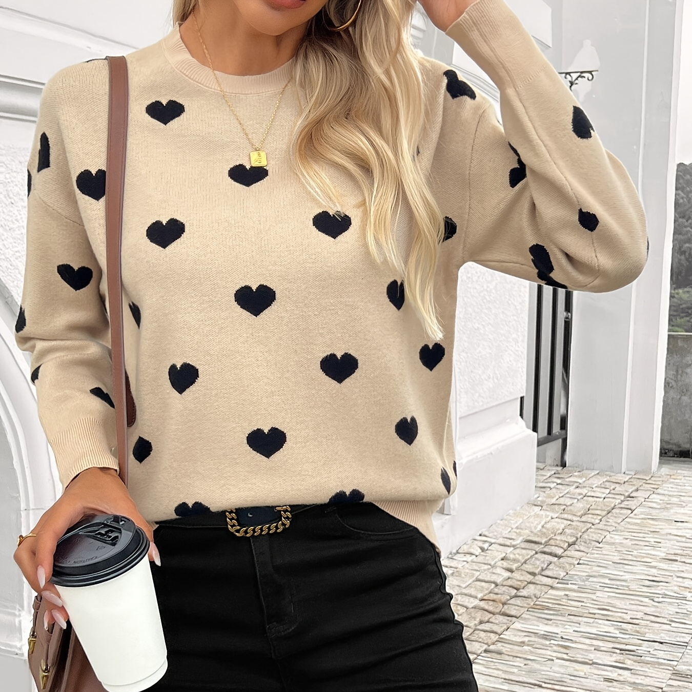 

Heart-shaped Flower Jacquard Long Sleeve Material Warm Comfortable Round Collar Long Sleeve Elegant Fashion Women's Shirt