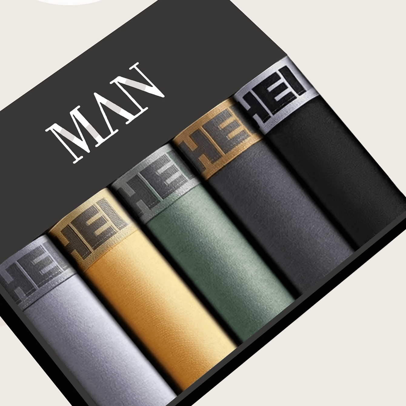 5 calzoncillos para hombre con estampado "HELLO" surtidos, transpirables y cómodos, cal...