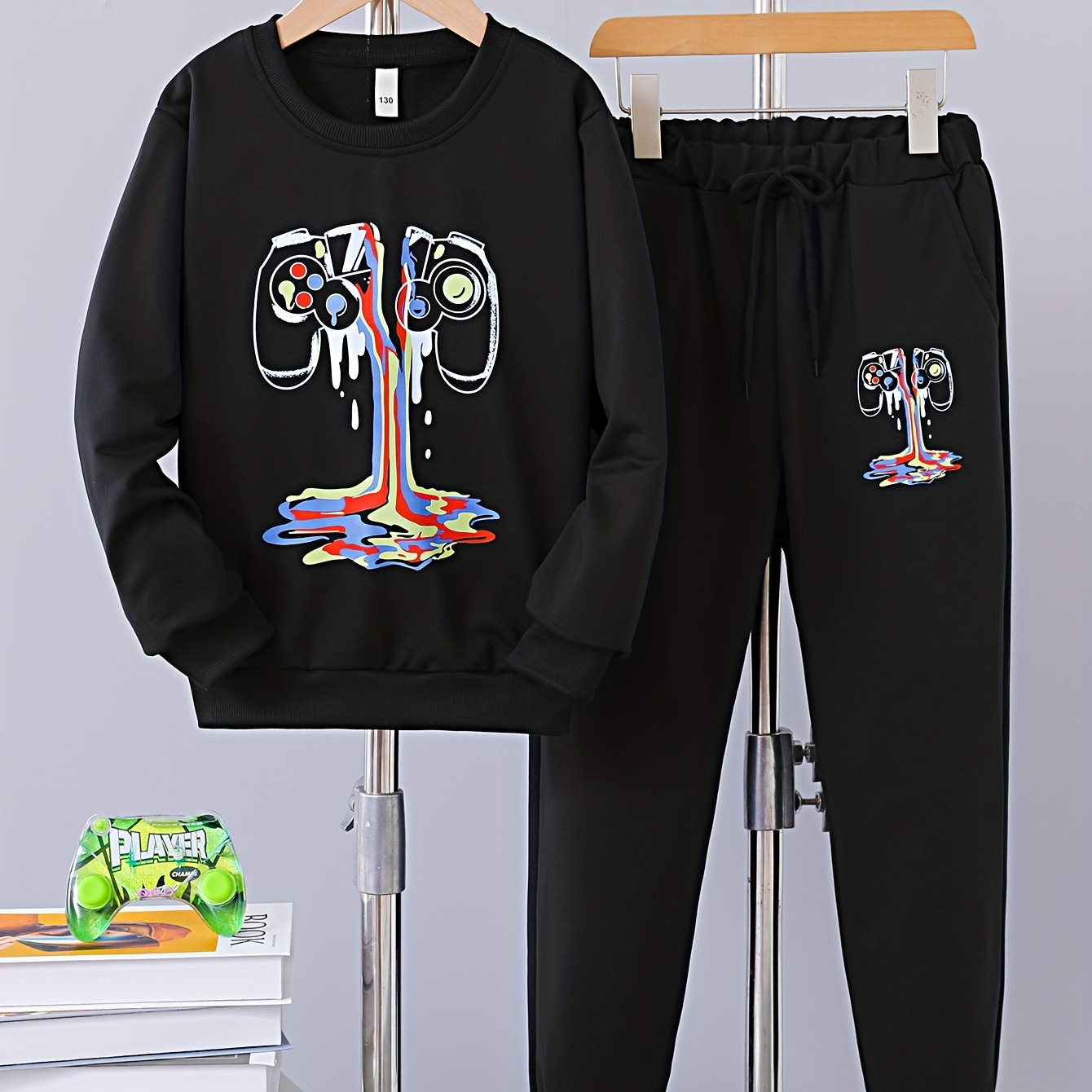 

2pcs Boy's Sweatshirt Outfit, Colorful Gamepad Print Sweatshirt & Sweatpants Set, Casual Long Sleeve Top, Kid's Clothes For Spring Fall Winter