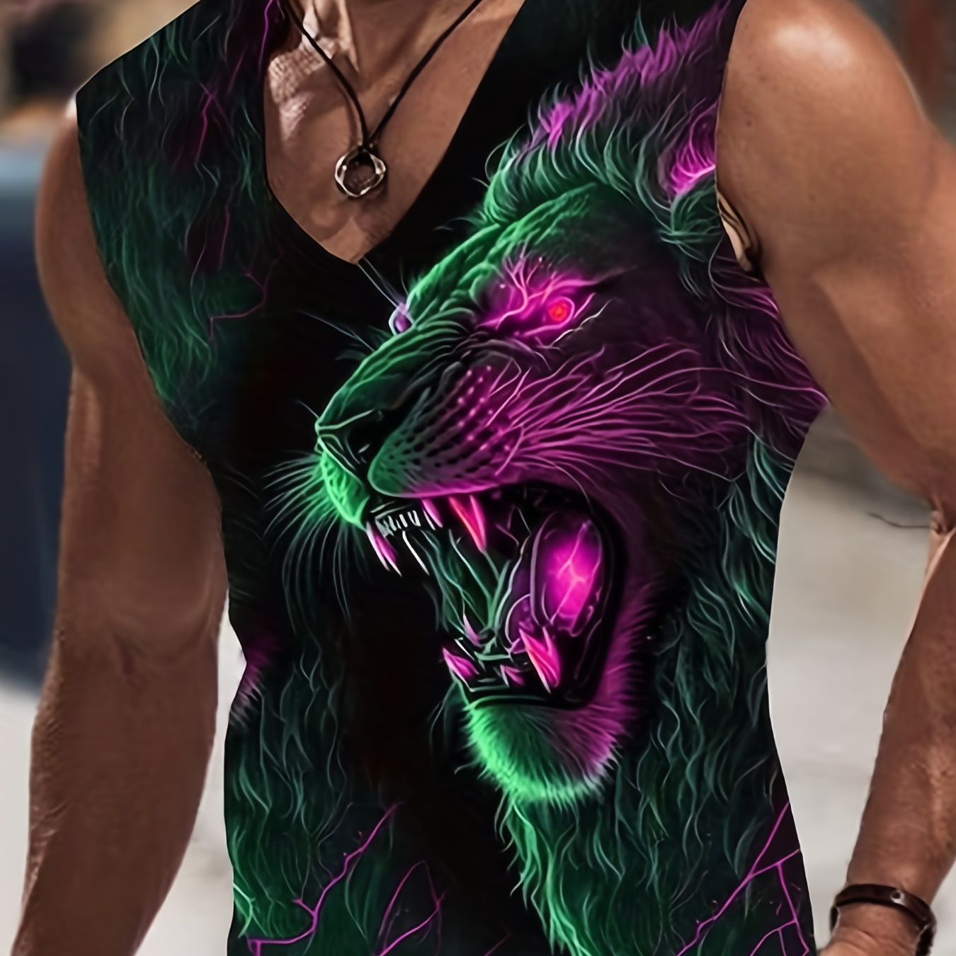 Street Style Men's 3D Lion Digital Print Graphic Tank Top For Summer, Plus Size