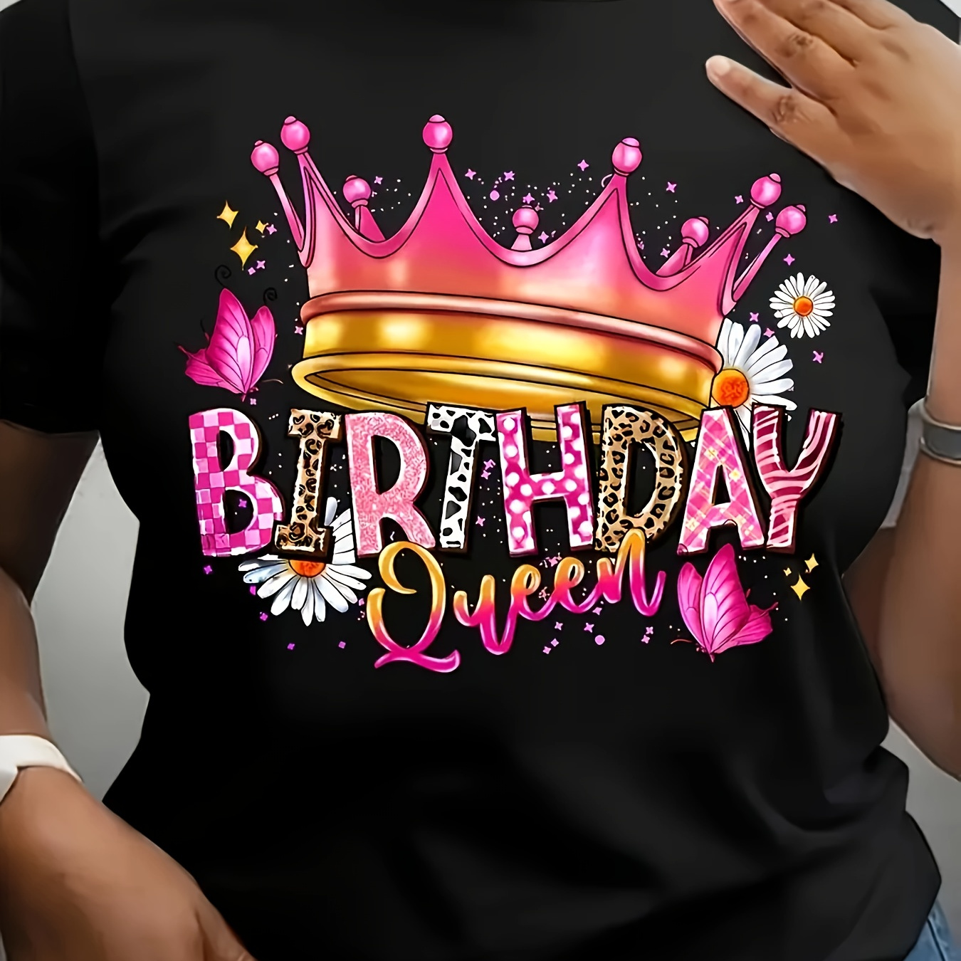 

Plus Size Birthday Print T-shirt, Casual Crew Neck Short Sleeve Top For , Women's Plus Size Clothing