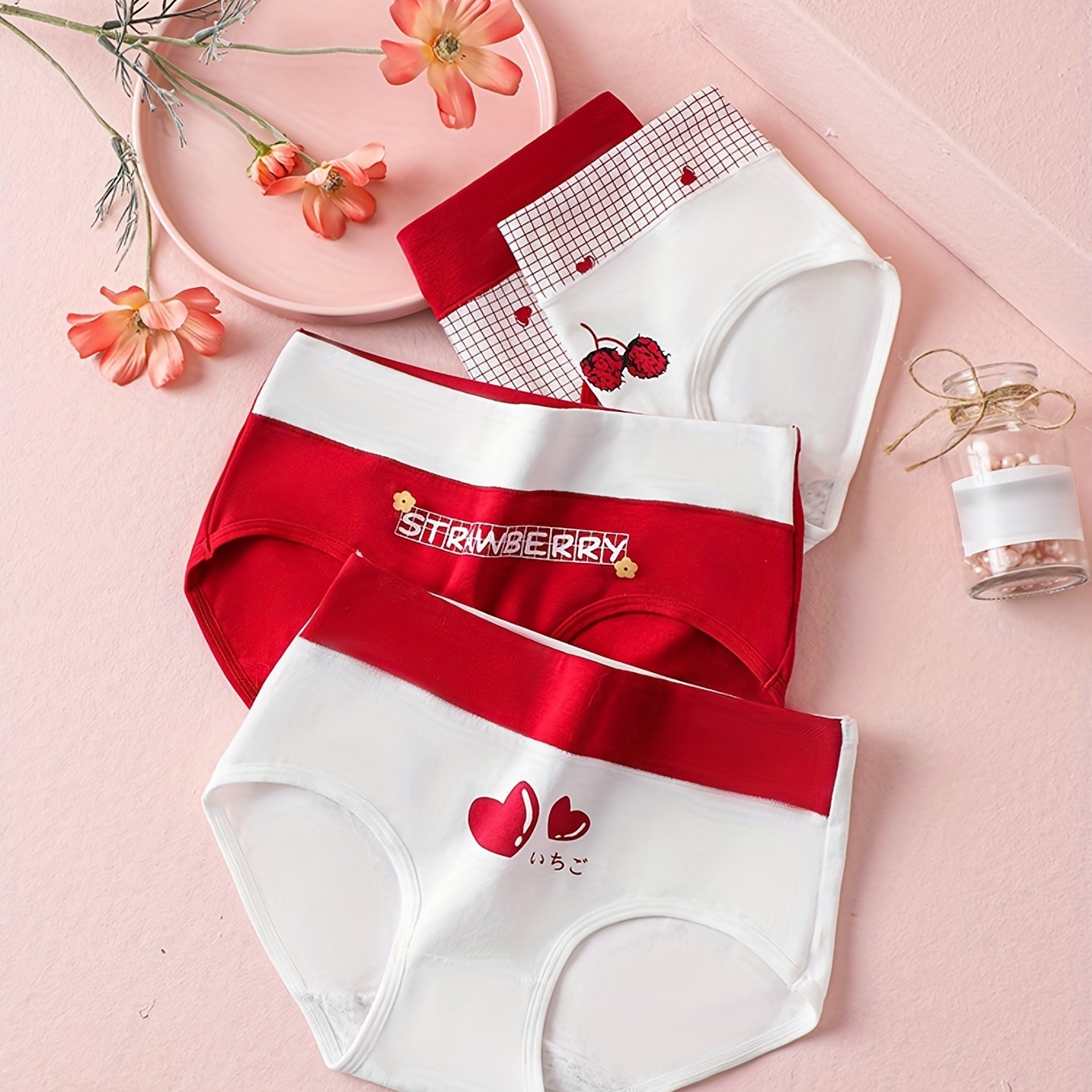 Heart Cherry Print Briefs Comfy Cute Skin friendly Intimates - Temu