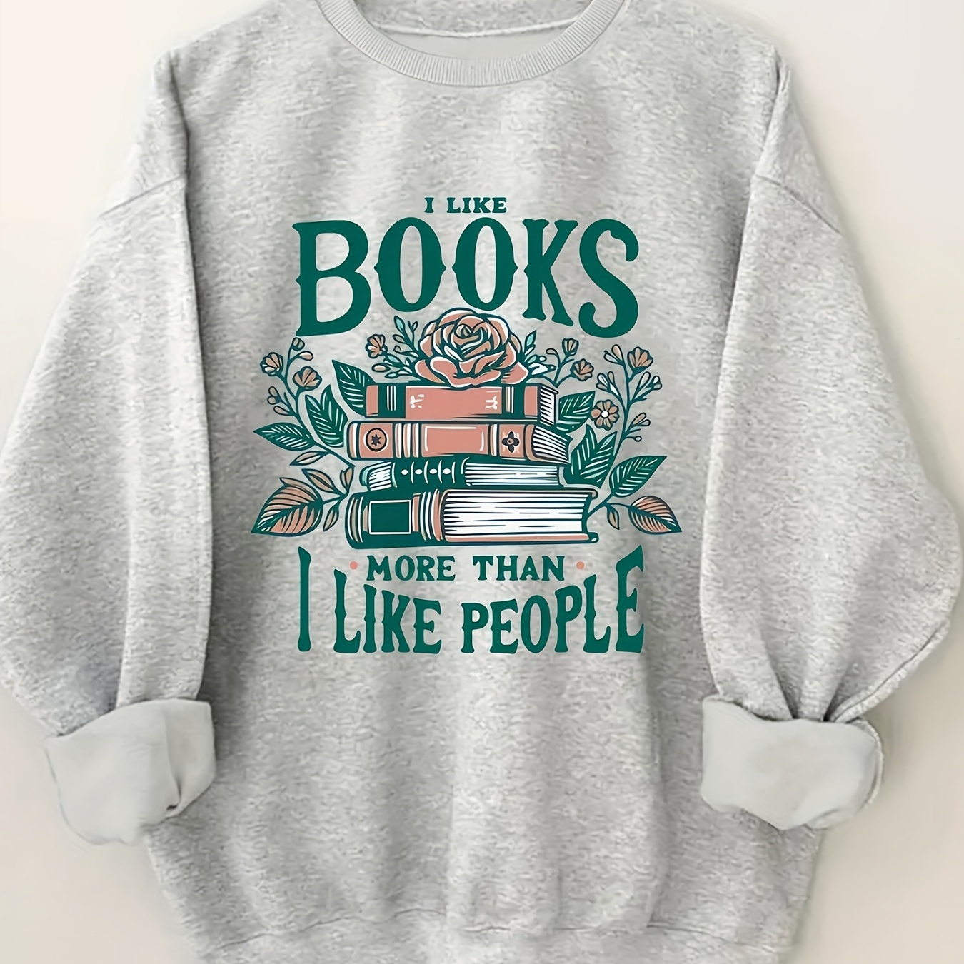 

Book Print Pullover Sweatshirt, Casual Long Sleeve Crew Neck Sweatshirt For Fall & Winter, Women's Clothing