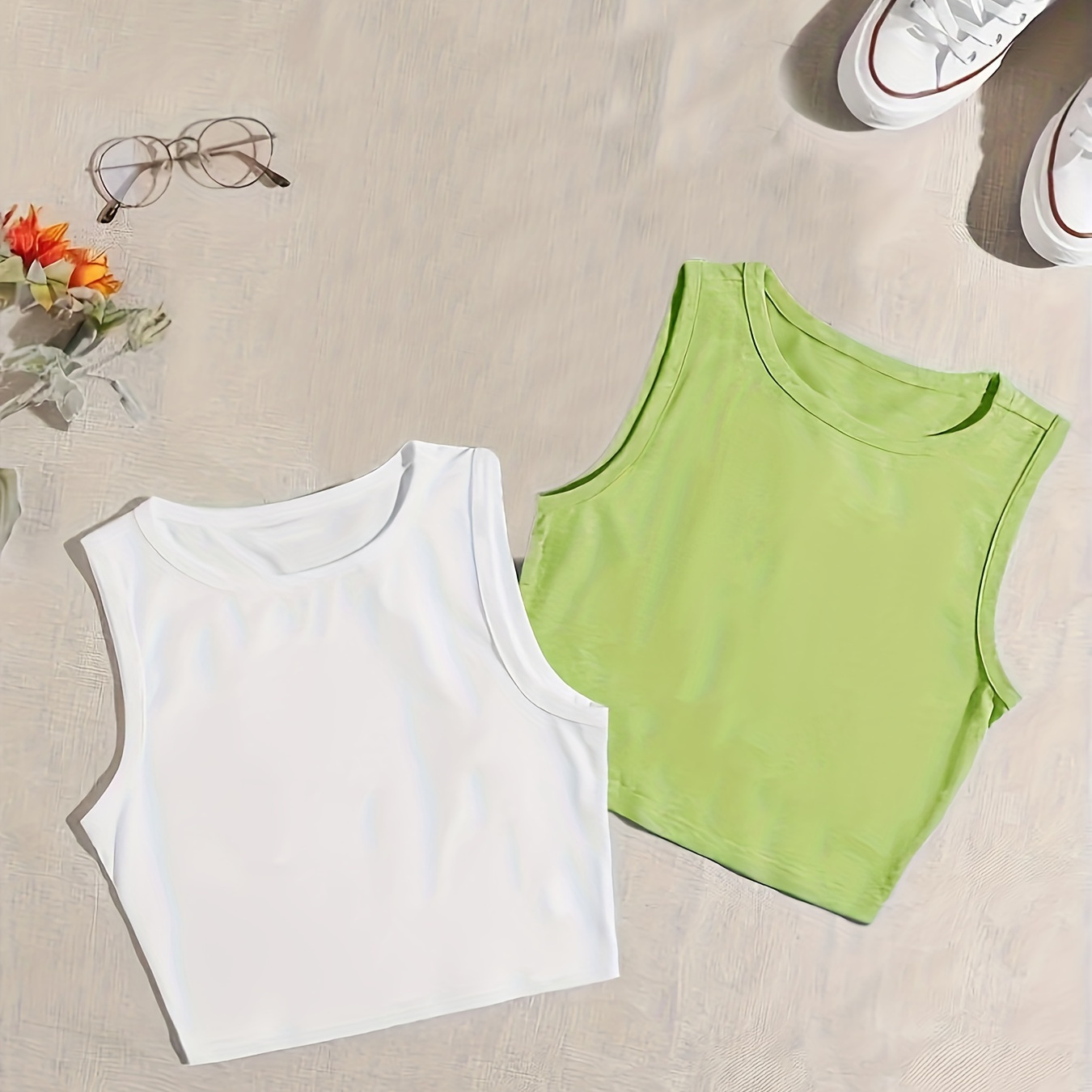 

2 Pack Crop Tank Tops, Y2k Sleeveless Tank Tops For Summer, Women's Clothing