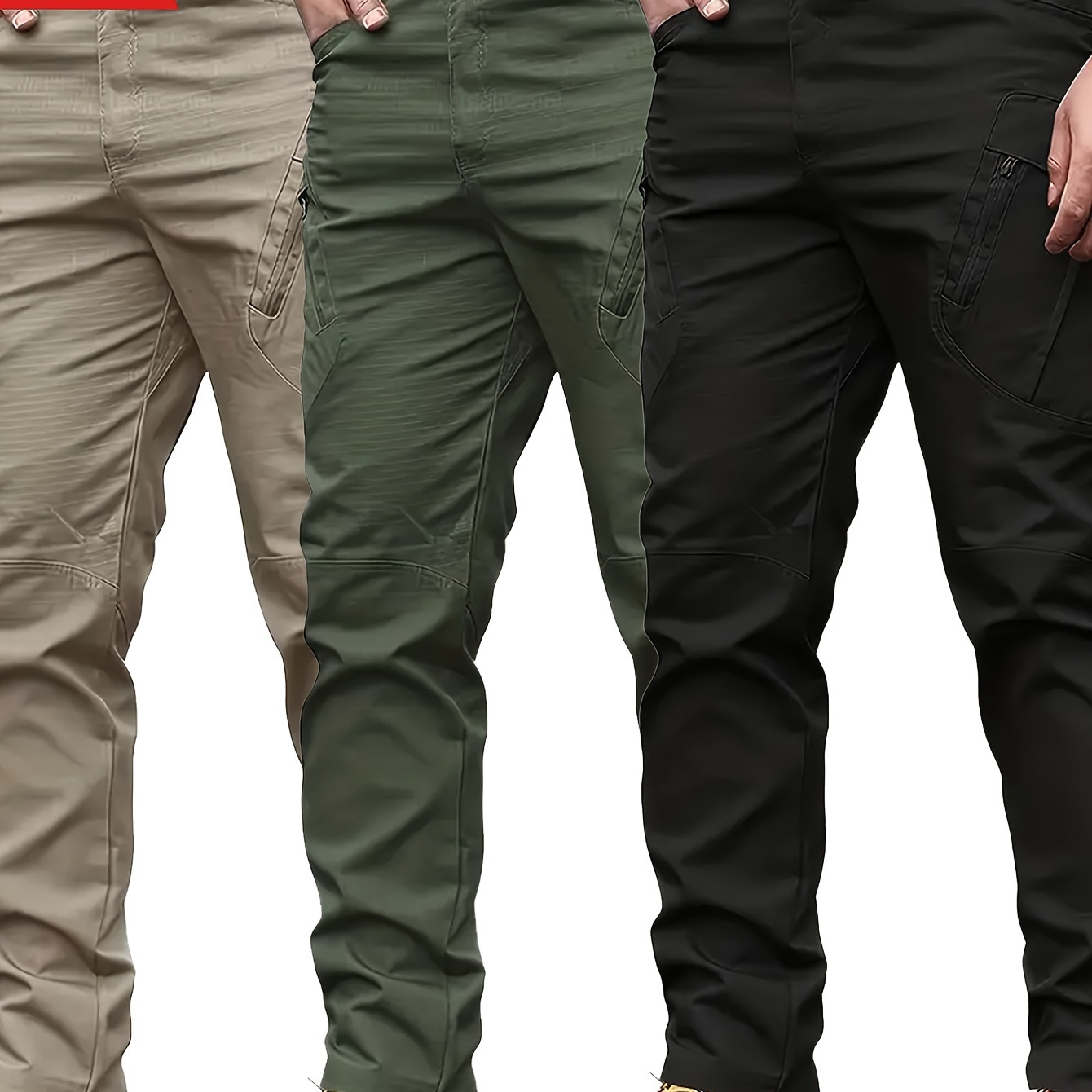 

3pcs Men's Tactical Hiking Pants - , Multi-functional Cargo Pants With Multiple Pockets, Polyester, Non-stretch Fabric For , Machine Washable - In , Olive Green, Black, Camping Gear