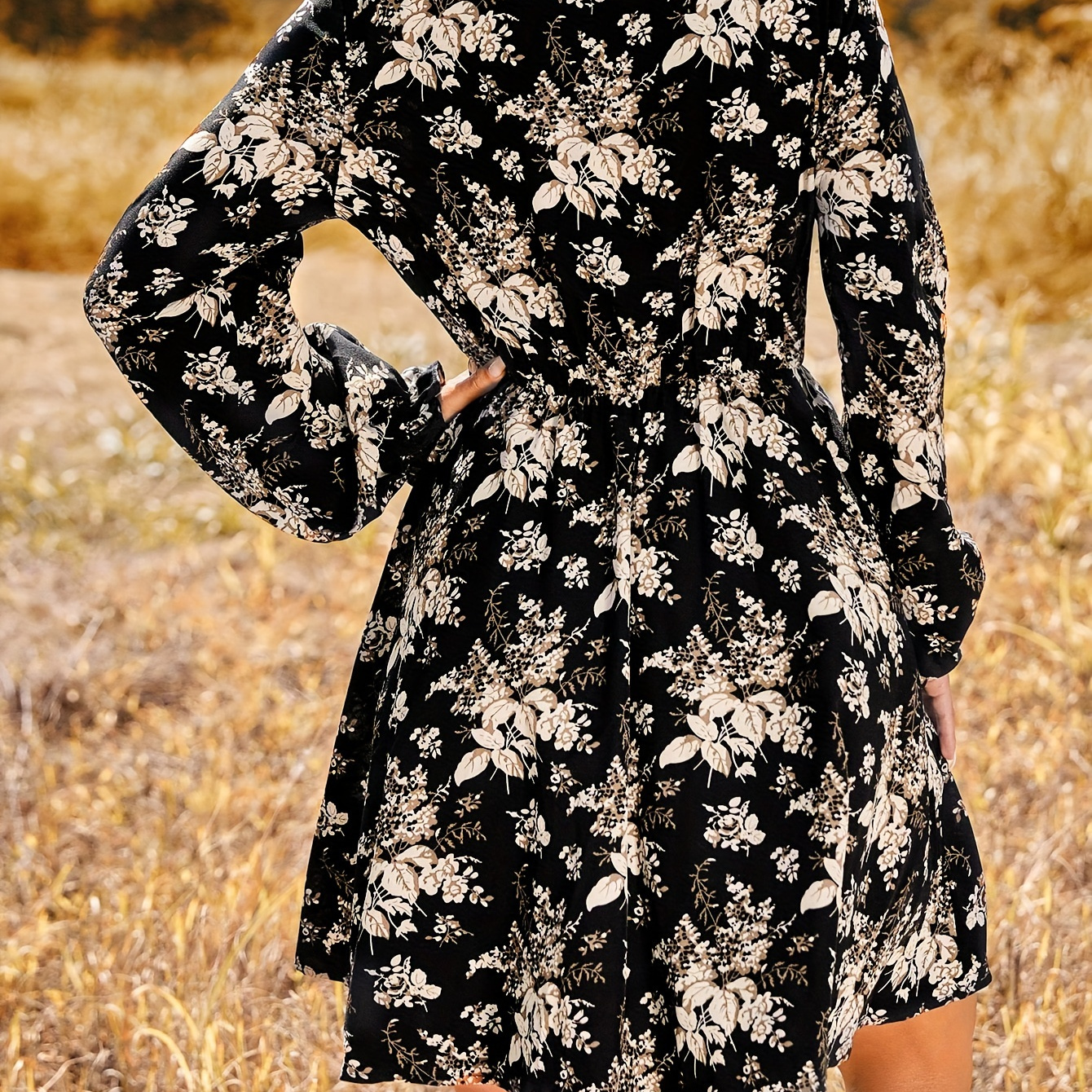 

Floral Print Button Dress, Casual Long Sleeve Dress For Spring & Fall, Women's Clothing