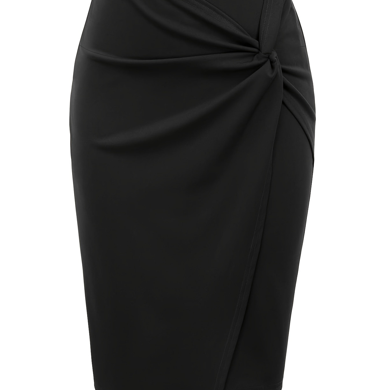 

Solid Twist Front Wrap Hem Skirt, Elegant High Waist Bodycon Skirt, Women's Clothing