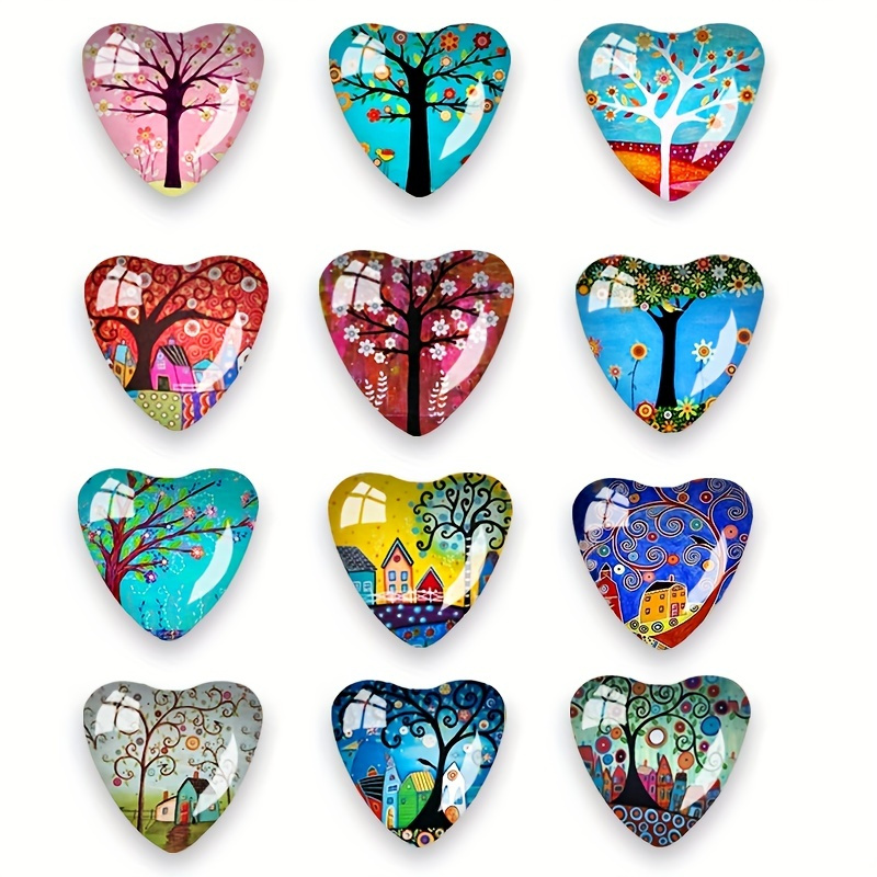 

12pcs/set, Heart-shaped Glass Refrigerator Stickers - Decorative Kitchen Accessories For Home And Room Decor
