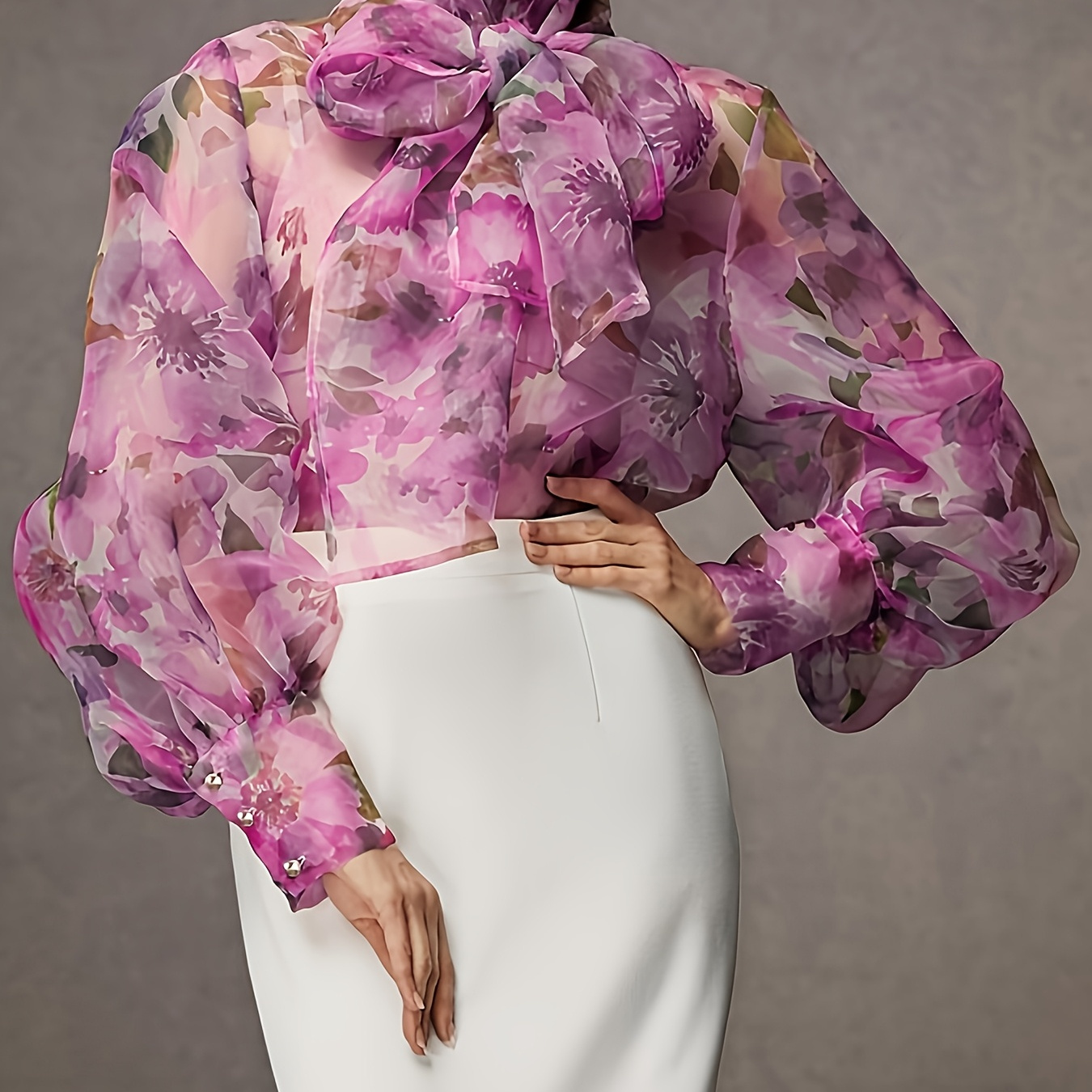 Womens Loose Fitting Stylish Elegant Long Sleeve Chiffon