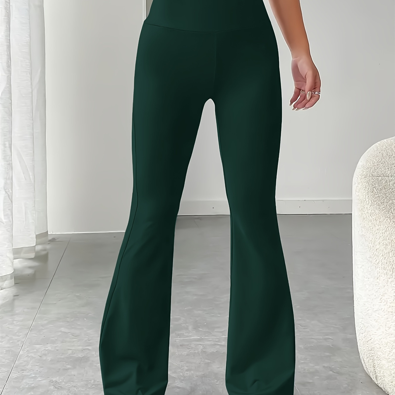 

Pantalon Évasé Taille Haute Vert Foncé Chic pour Femmes - Élégant & Confortable, pour la Mode Quotidienne