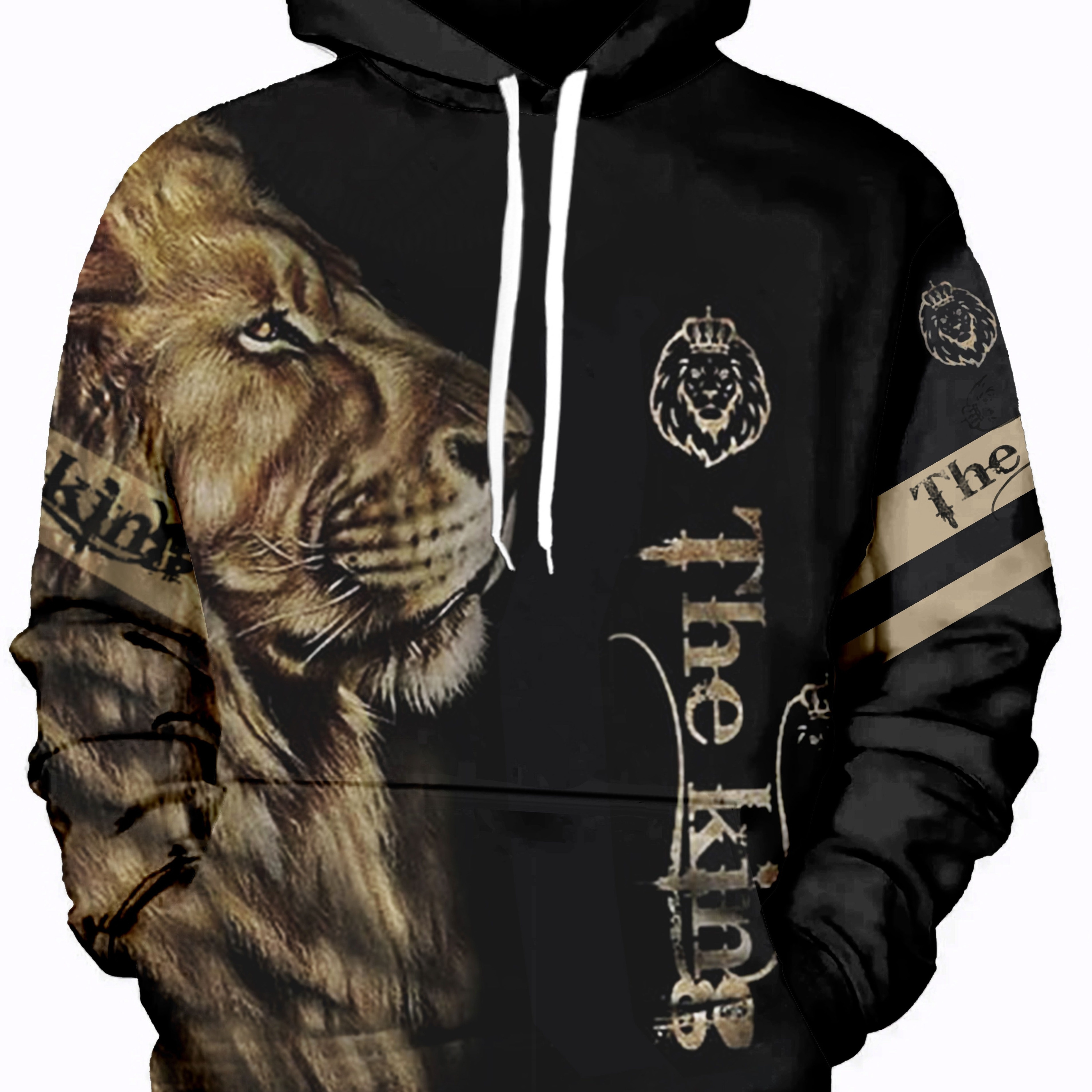 

Hoodies For Men, Lion Print Hoodie, Men’s Casual Pullover Hooded Sweatshirt With Kangaroo Pocket For Spring Fall, As Gifts