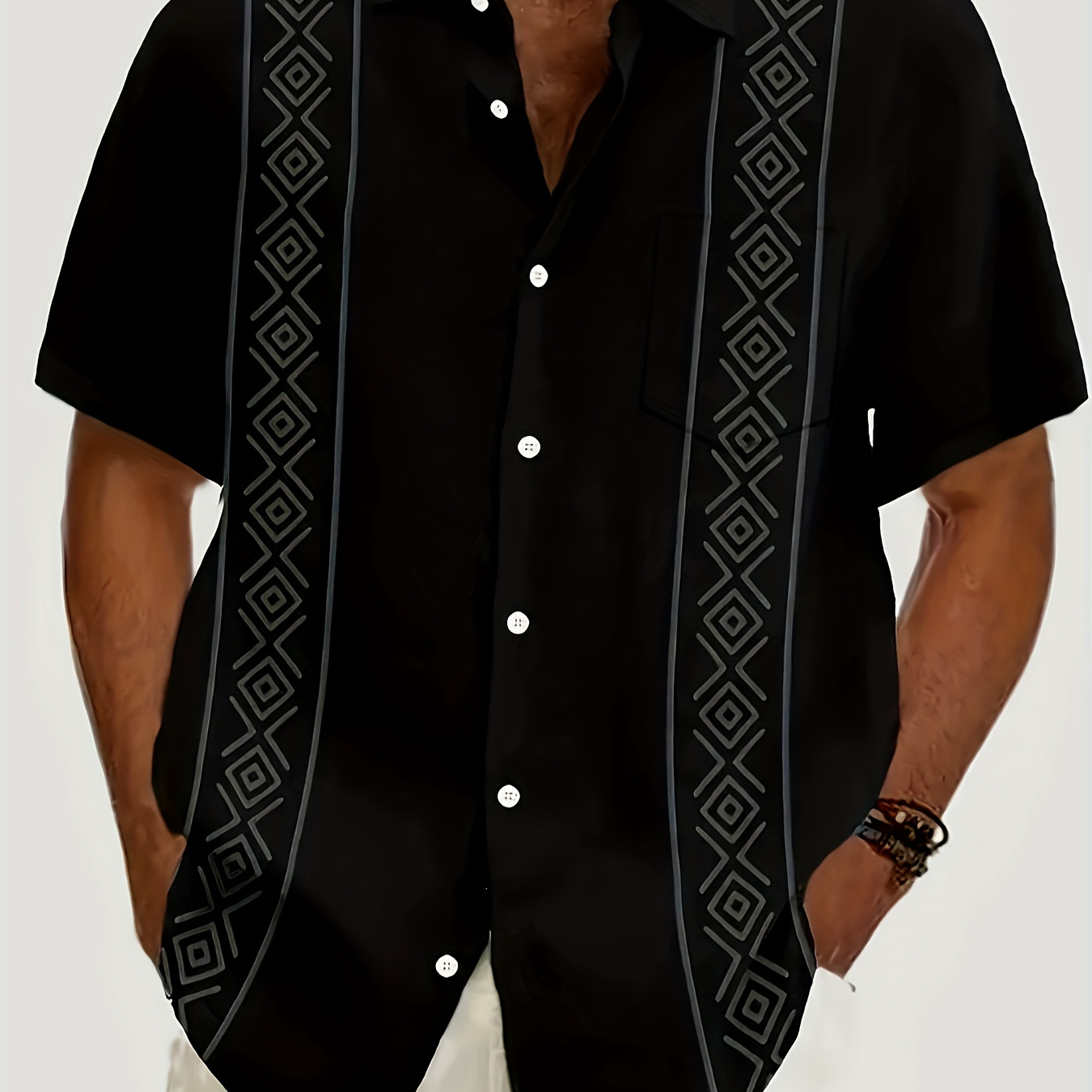 

Men's Ethnic Style Graphic Pattern Short Sleeve Button Down Lapel Shirt For Summer Holiday Wear And Vacation Resorts