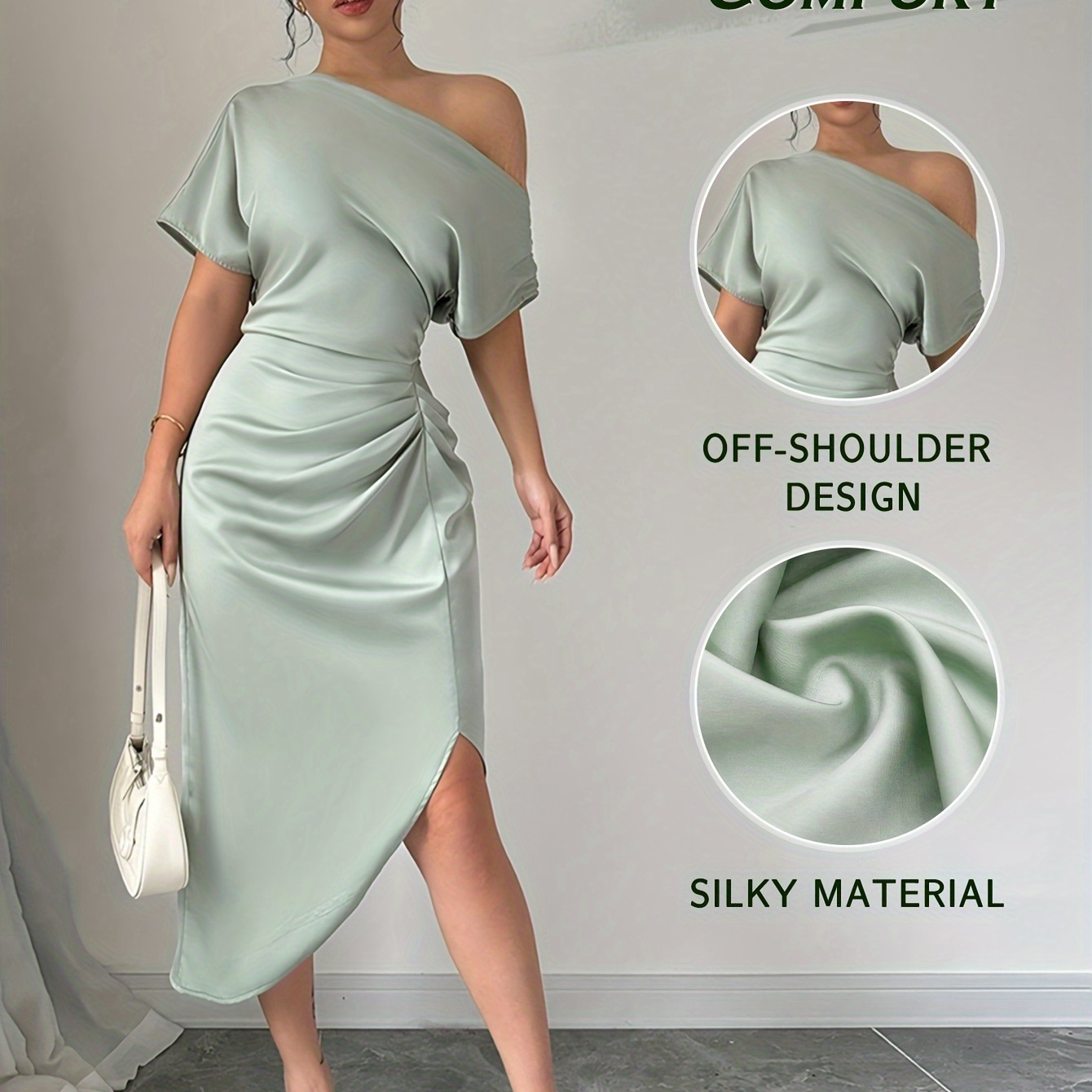 

Robe Élégante à Asymétrique et Froncée - Couleur Unie, Mélange de Polyester, Lavable en Machine - Parfaite pour l'Été